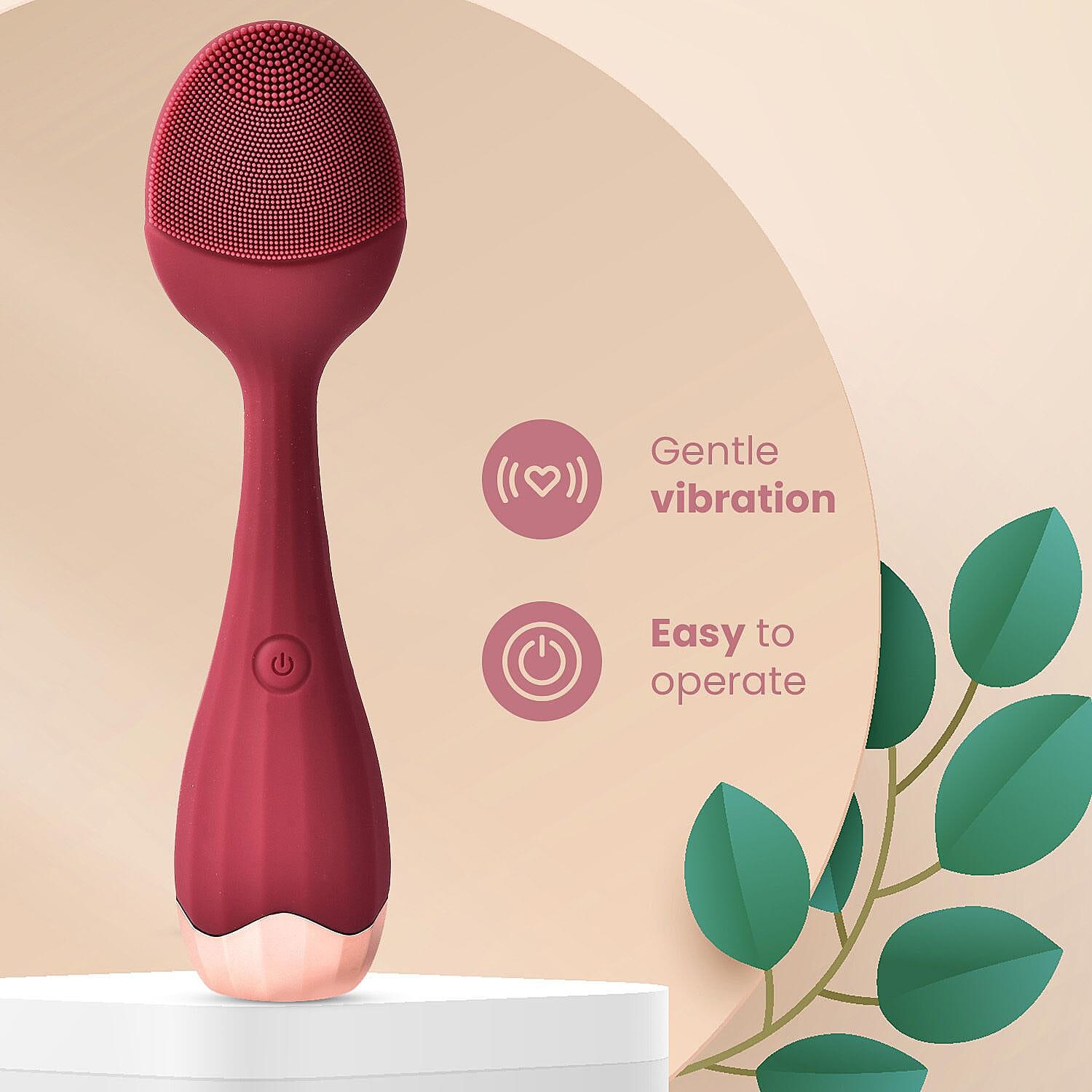 Waterproof Silicone Facial Cleansing Brush - Berry (With 4 Speeds - USB Charger)