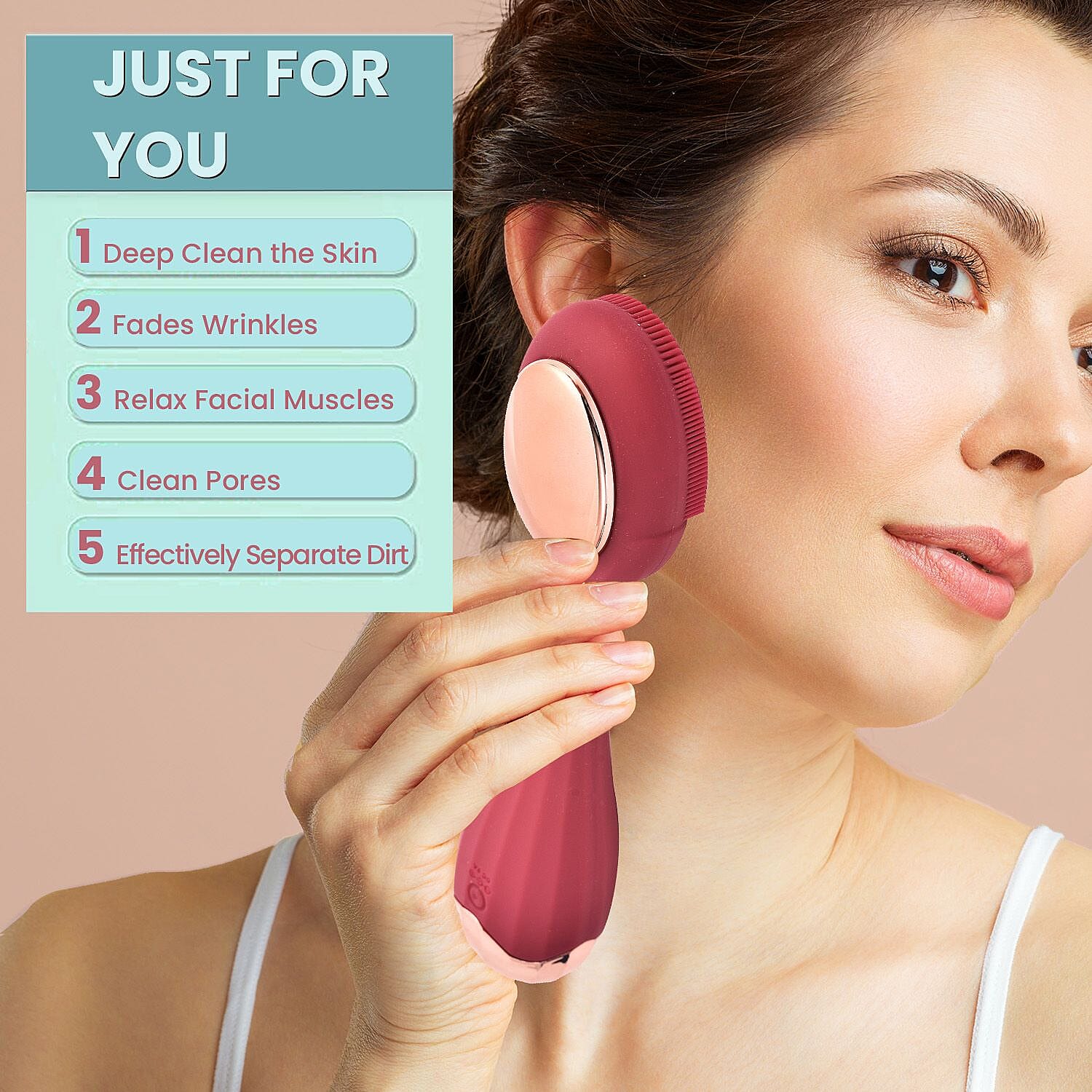 Waterproof Silicone Facial Cleansing Brush - Berry (With 4 Speeds - USB Charger)