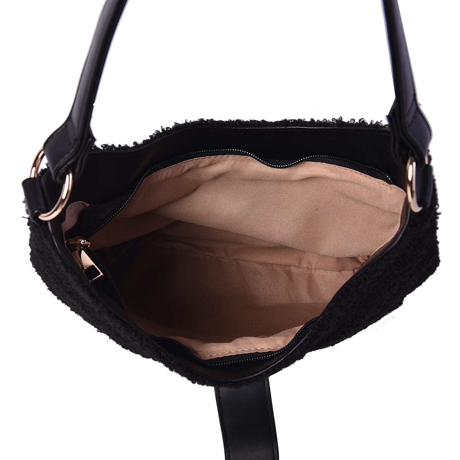 Faux Fur Shoulder Bag (26x24x5cm) with Clasp Closure - Black