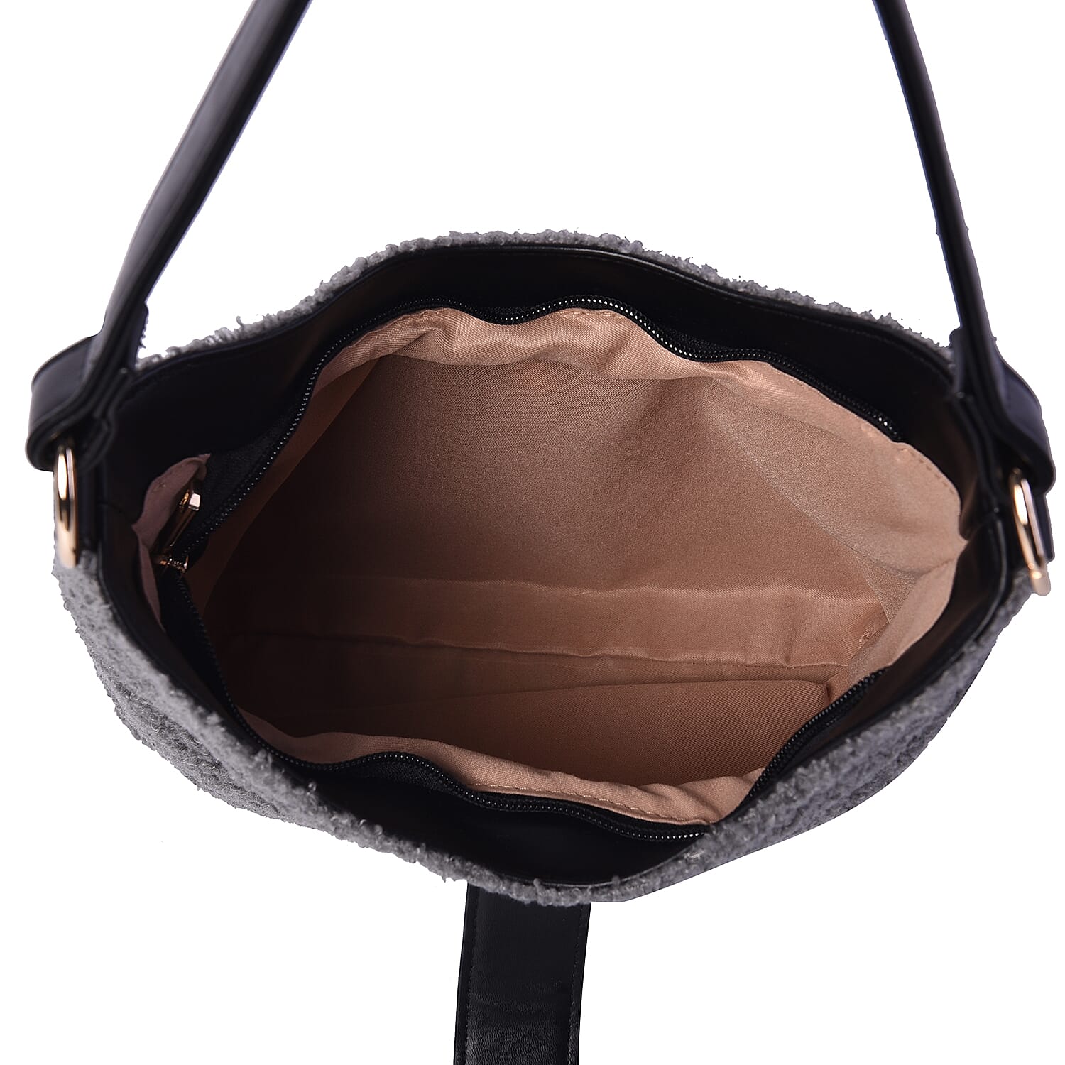 Faux Fur Shoulder Bag (26x24x5cm) with Clasp Closure - Dark Grey