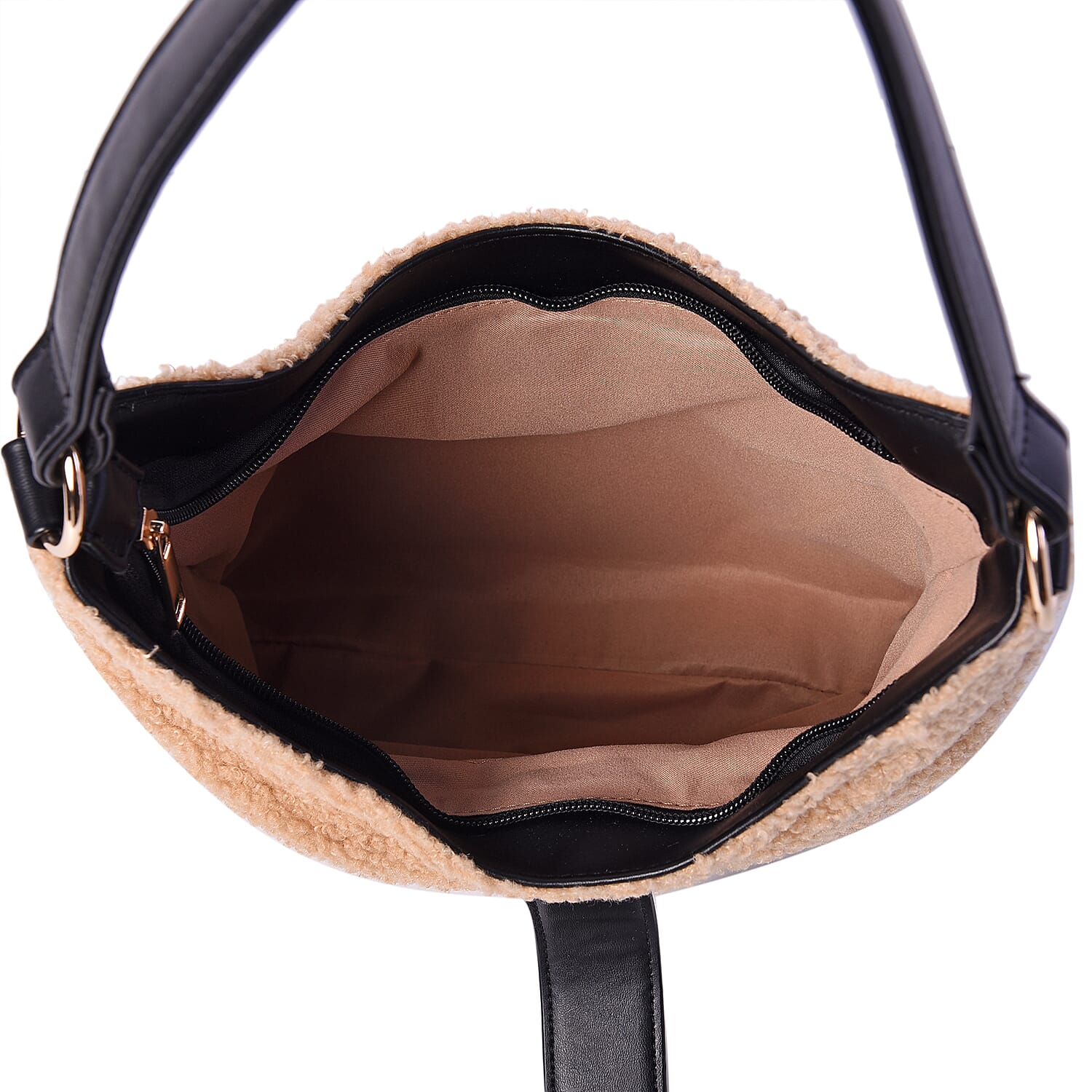 Faux Fur Shoulder Bag (26x24x5cm) with Clasp Closure - Camel Colour