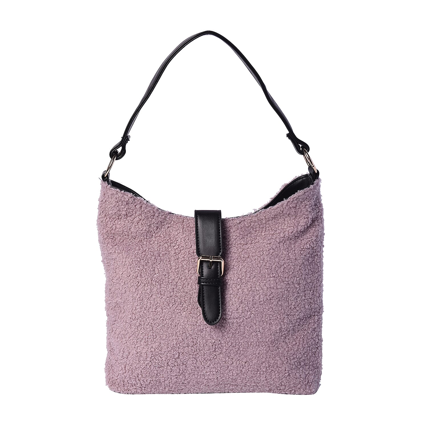 Faux Fur Shoulder Bag (26x24x5cm) with Clasp Closure - Light Purple