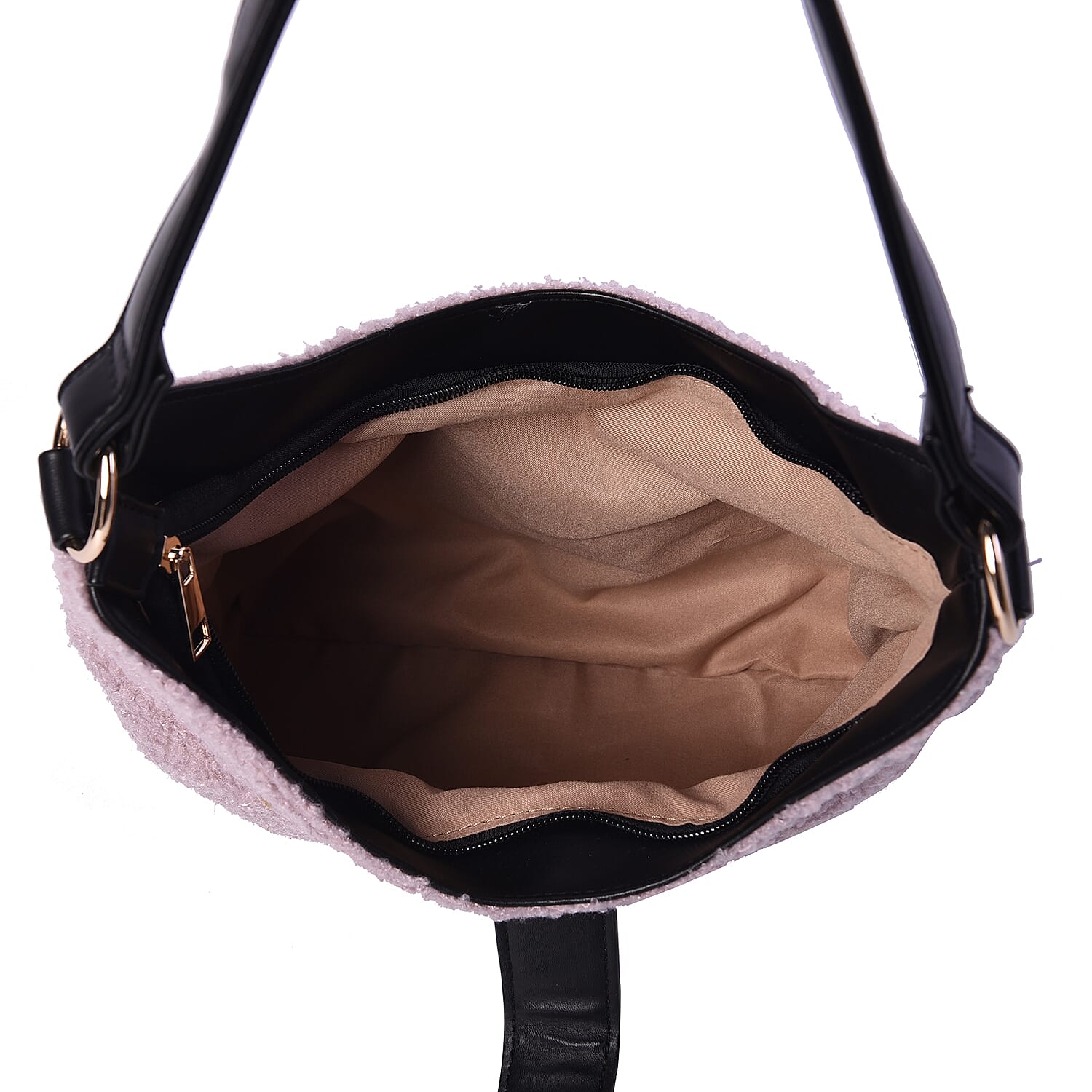 Faux Fur Shoulder Bag (26x24x5cm) with Clasp Closure - Light Purple