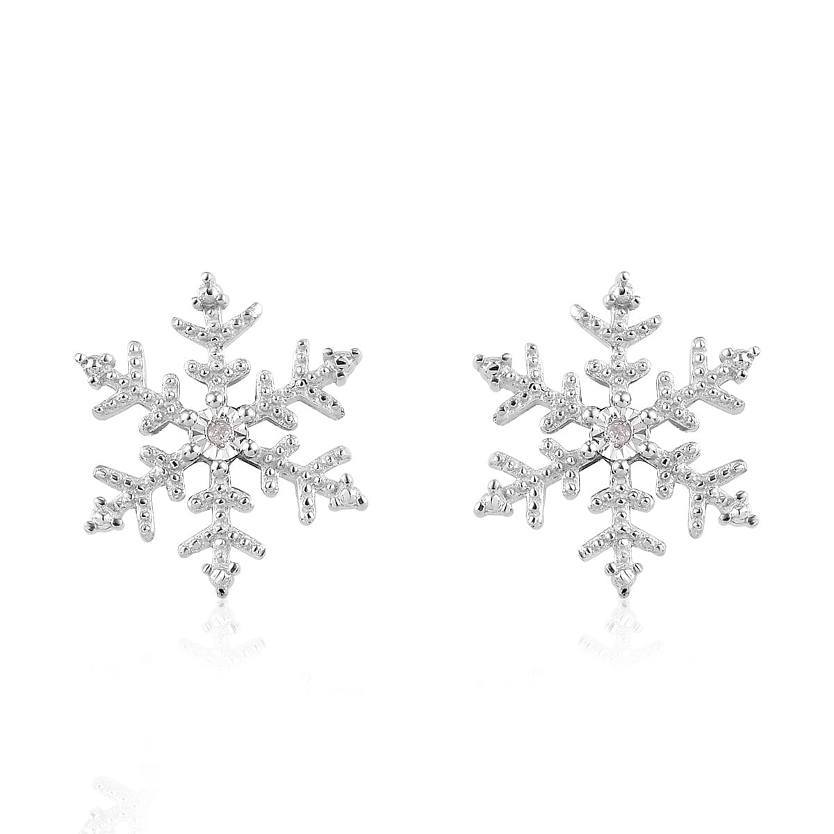 Diamond Snoflake Stud Earrings in Platinum Overlay Sterling Silver