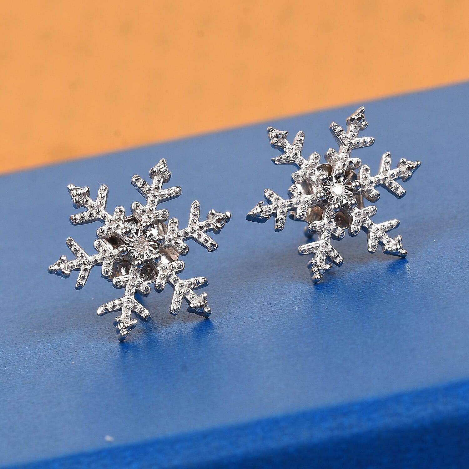 Diamond Snoflake Stud Earrings in Platinum Overlay Sterling Silver