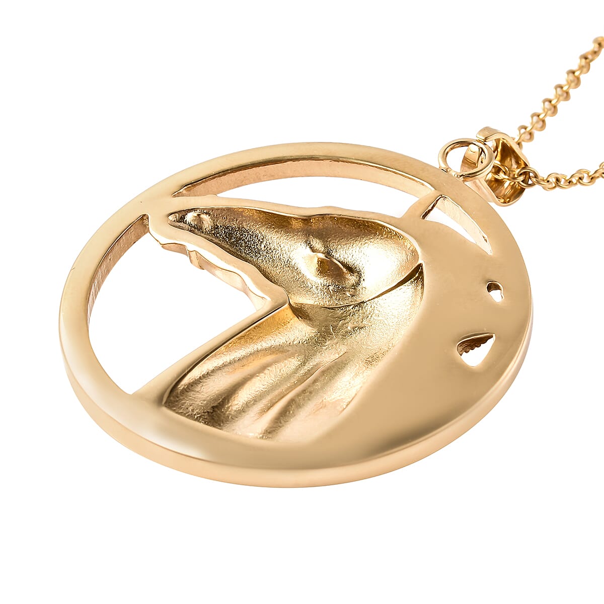 White Austrian Crystal Horse Pendant with Chain (Size 28) in Yellow Gold Overlay Stainless Steel