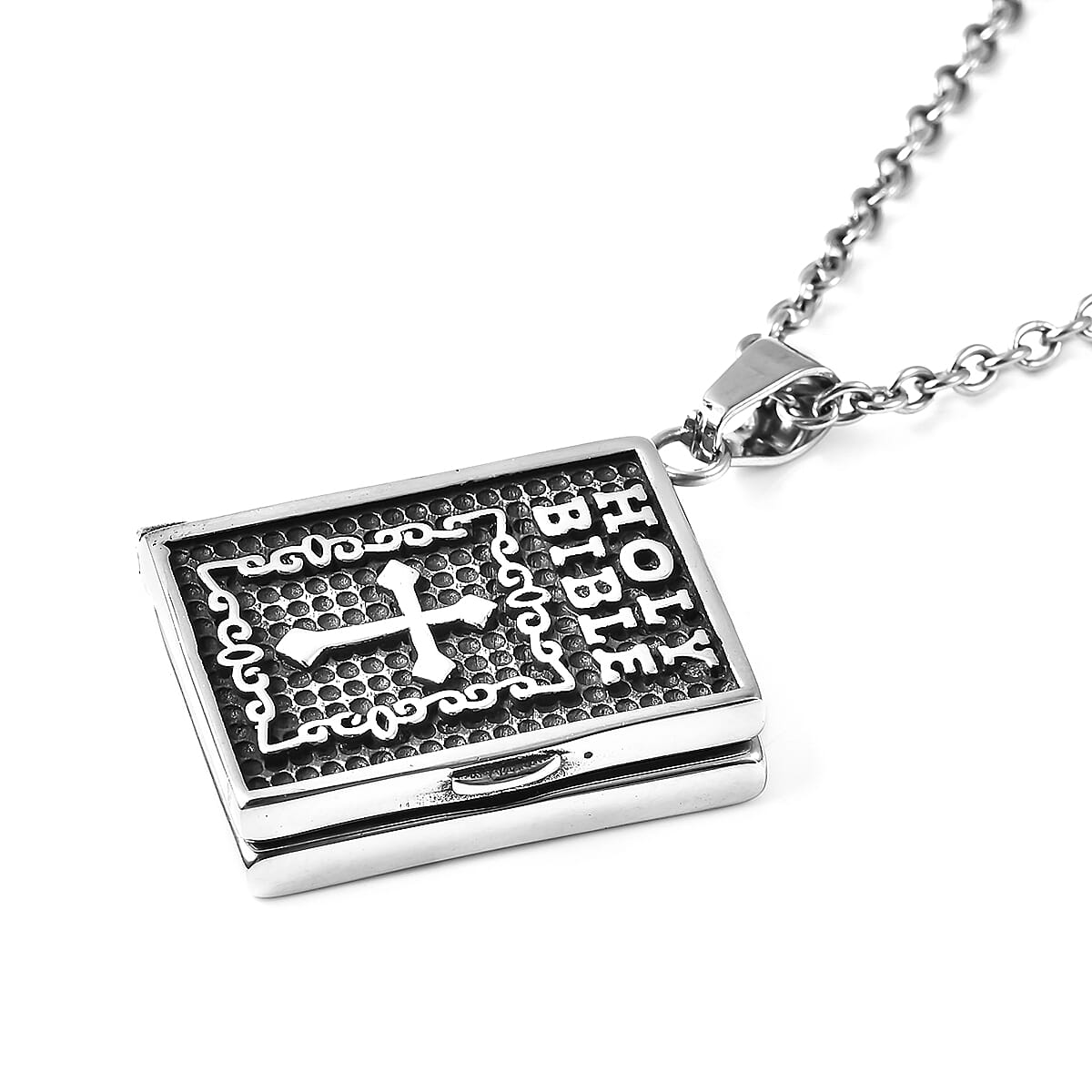 Miniature Holy Bible Pendant with Chain (Size 20) in Stainless Steel