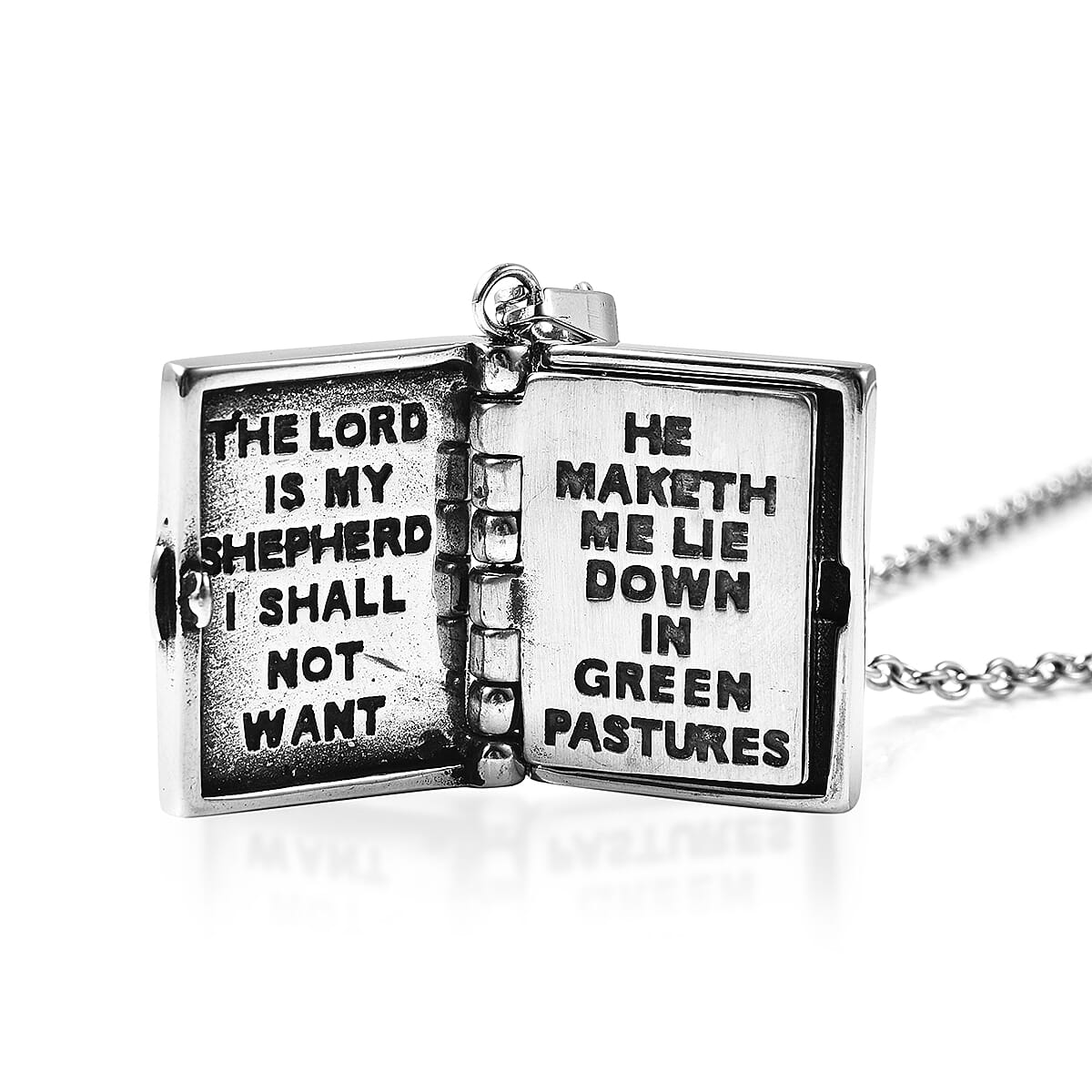 Miniature Holy Bible Pendant with Chain (Size 20) in Stainless Steel