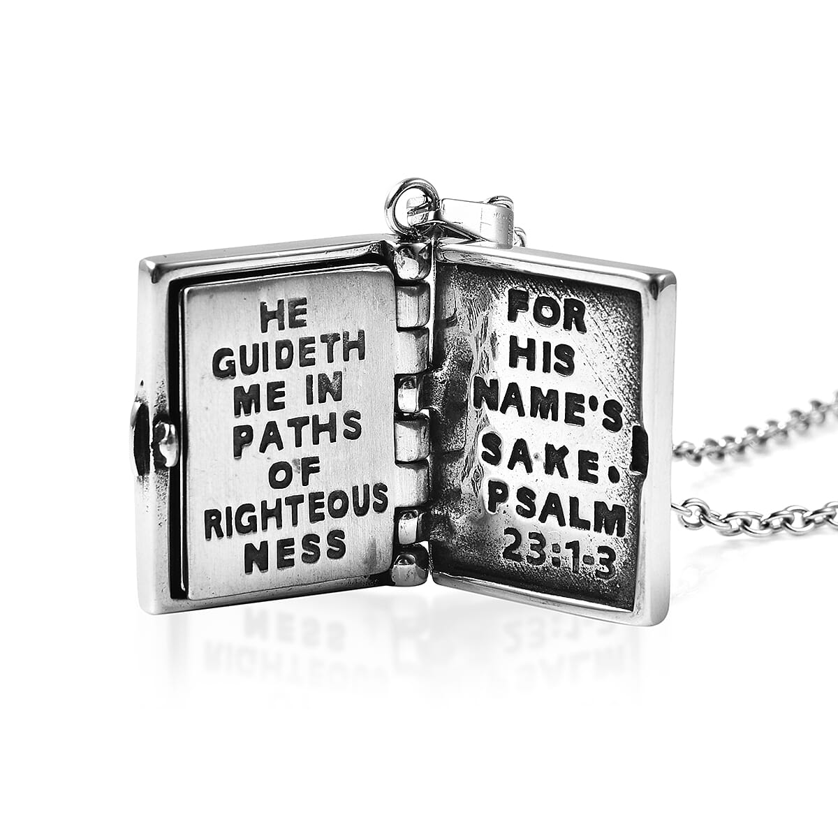 Miniature Holy Bible Pendant with Chain (Size 20) in Stainless Steel
