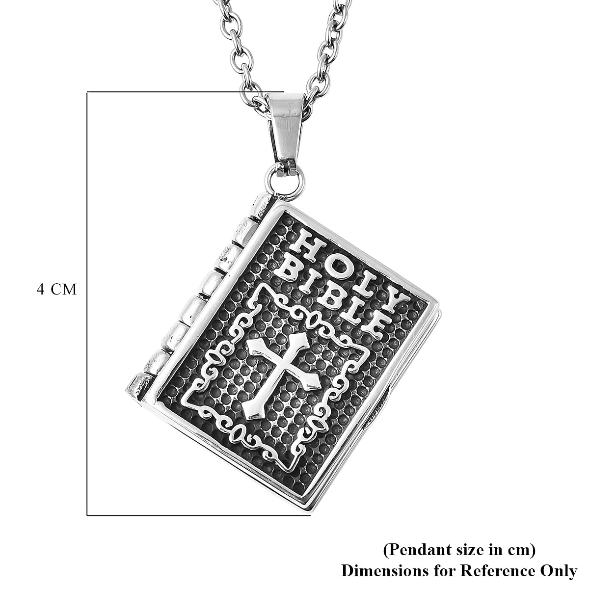 Miniature Holy Bible Pendant with Chain (Size 20) in Stainless Steel