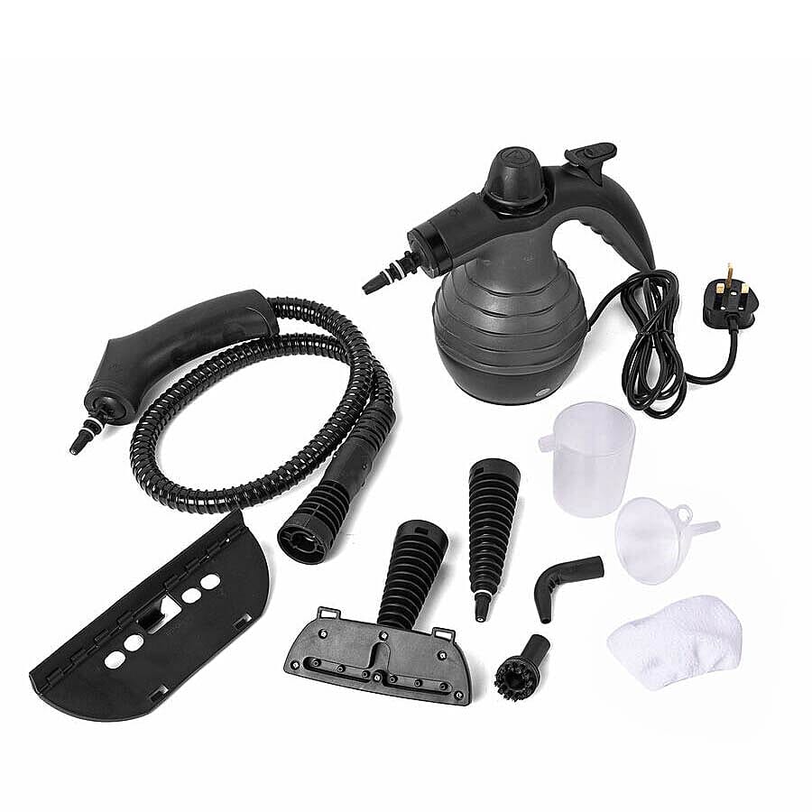Multi Purpose Handheld Pressurized Steam Cleaner with 9 Piece Accessories for Stain Removal Carpets Curtains Bed Bug Control Car Seats and UK Plug Grey