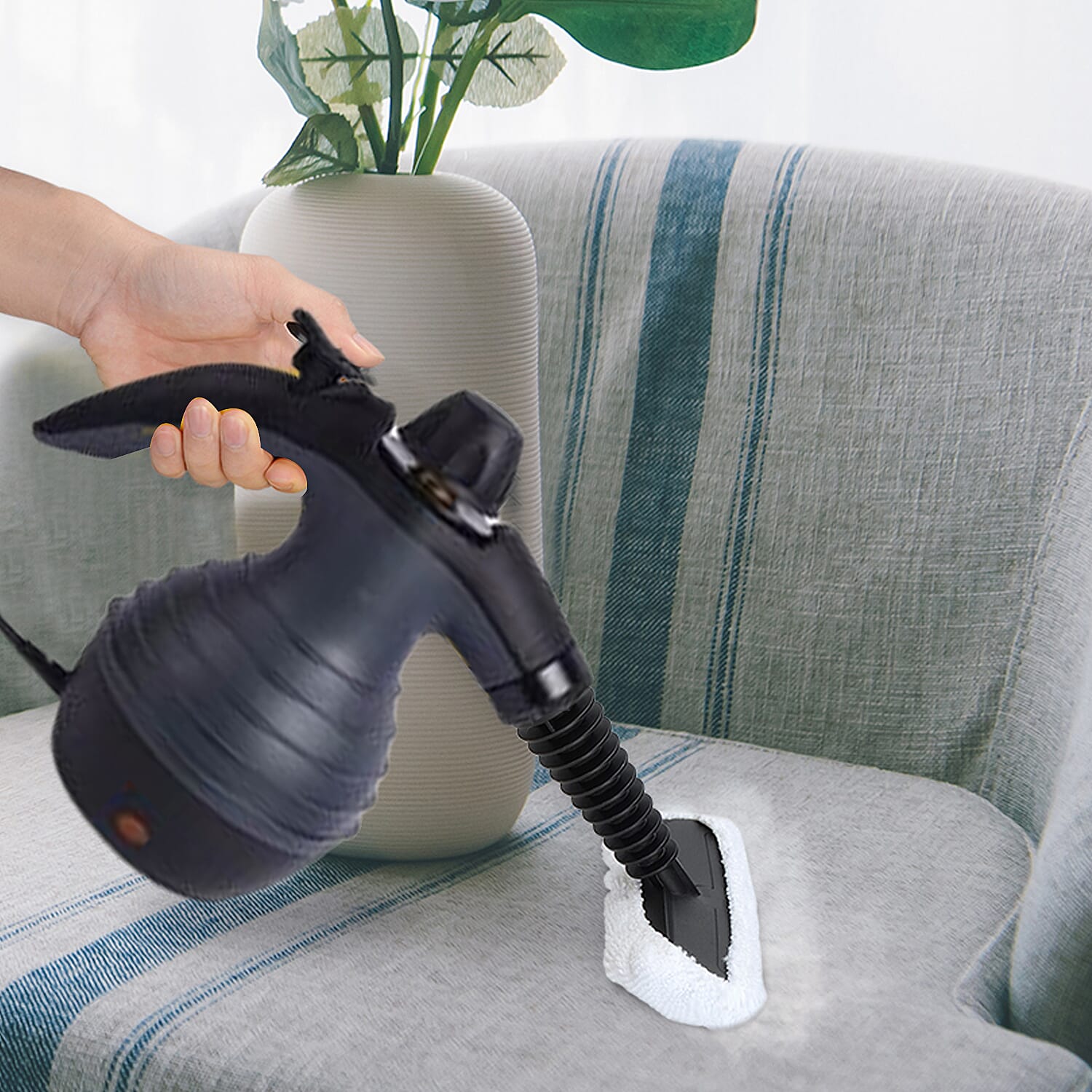 Multi Purpose Handheld Pressurized Steam Cleaner with 9 Piece Accessories for Stain Removal Carpets Curtains Bed Bug Control Car Seats and UK Plug Grey