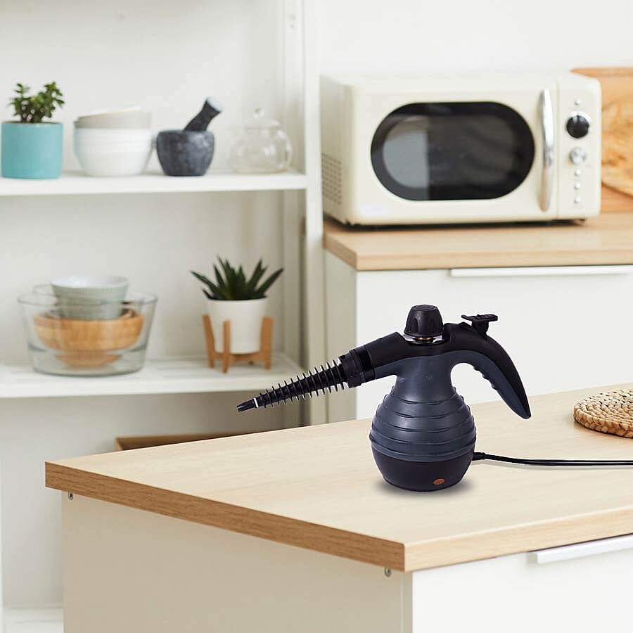 Multi Purpose Handheld Pressurized Steam Cleaner with 9 Piece Accessories for Stain Removal Carpets Curtains Bed Bug Control Car Seats and UK Plug Grey