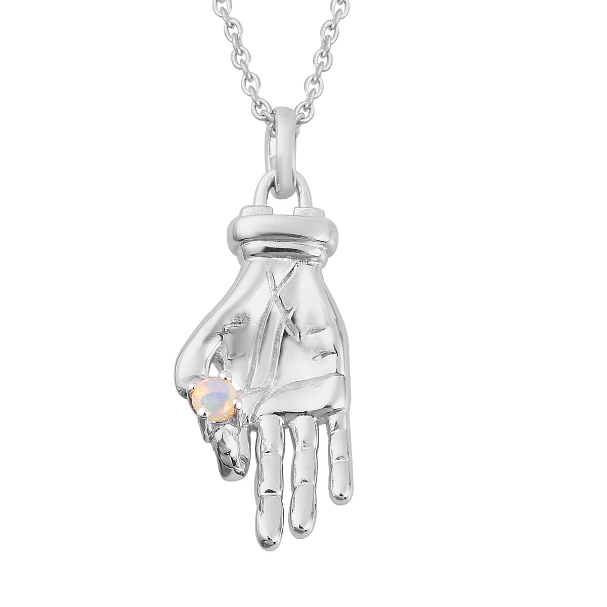 Sundays Child - Ethopian Welo Opal Hand Pendant with Chain (Size 20) in Platinum Overlay Sterling Silver