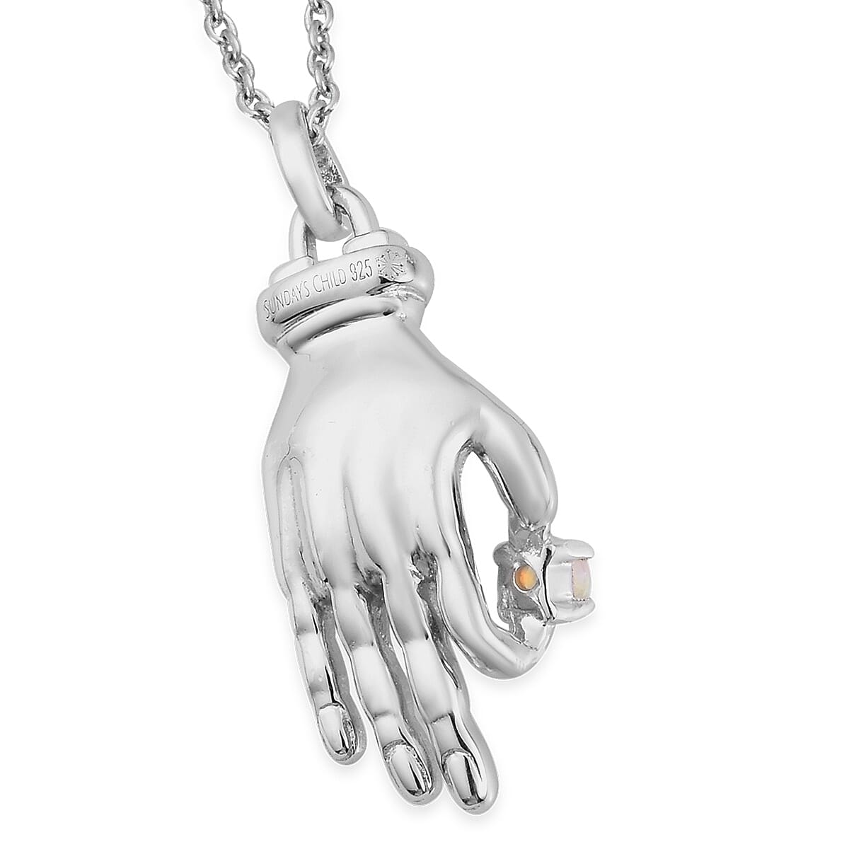 Sundays Child - Ethopian Welo Opal Hand Pendant with Chain (Size 20) in Platinum Overlay Sterling Silver