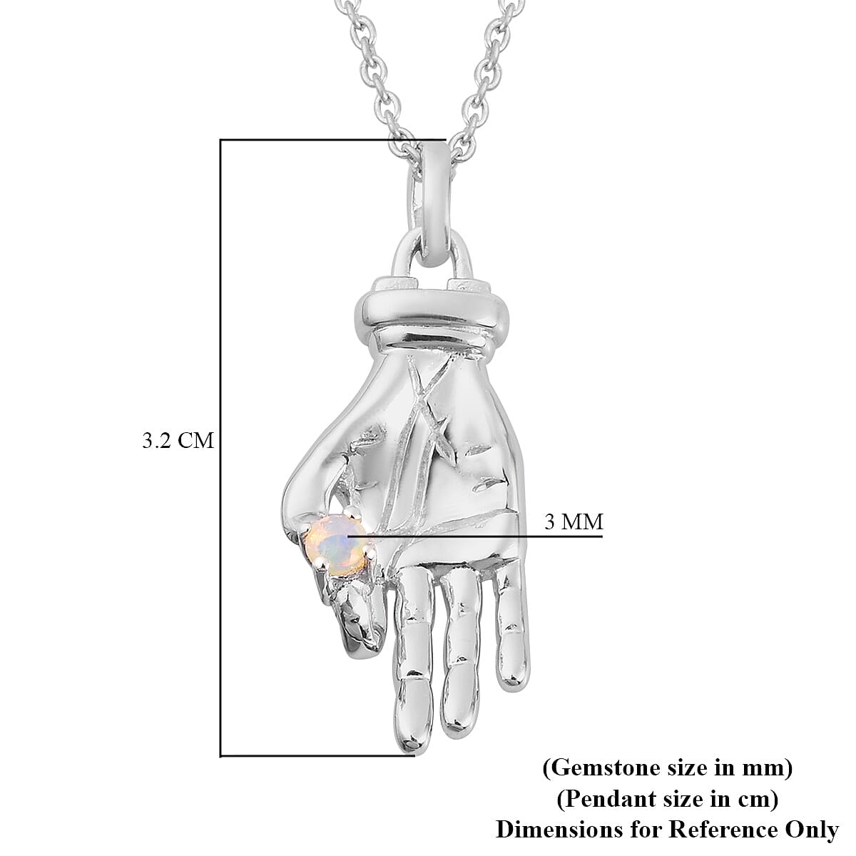 Sundays Child - Ethopian Welo Opal Hand Pendant with Chain (Size 20) in Platinum Overlay Sterling Silver