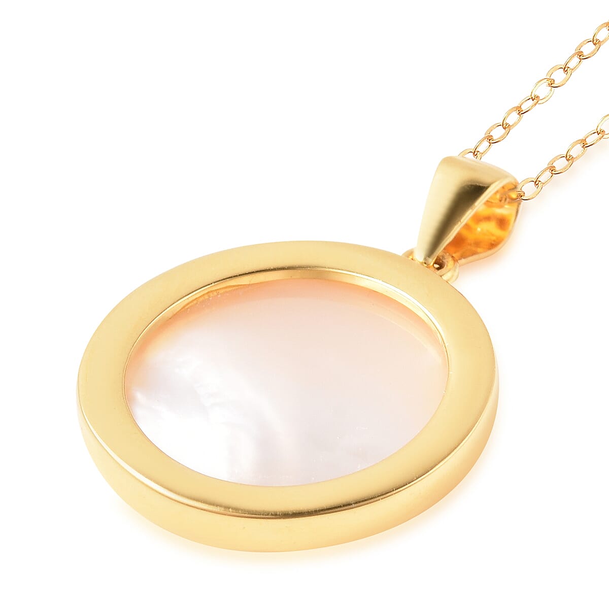 White Mother of Pearl Initial K Pendant with Chain (Size 18) in Gold Overlay Sterling Silver