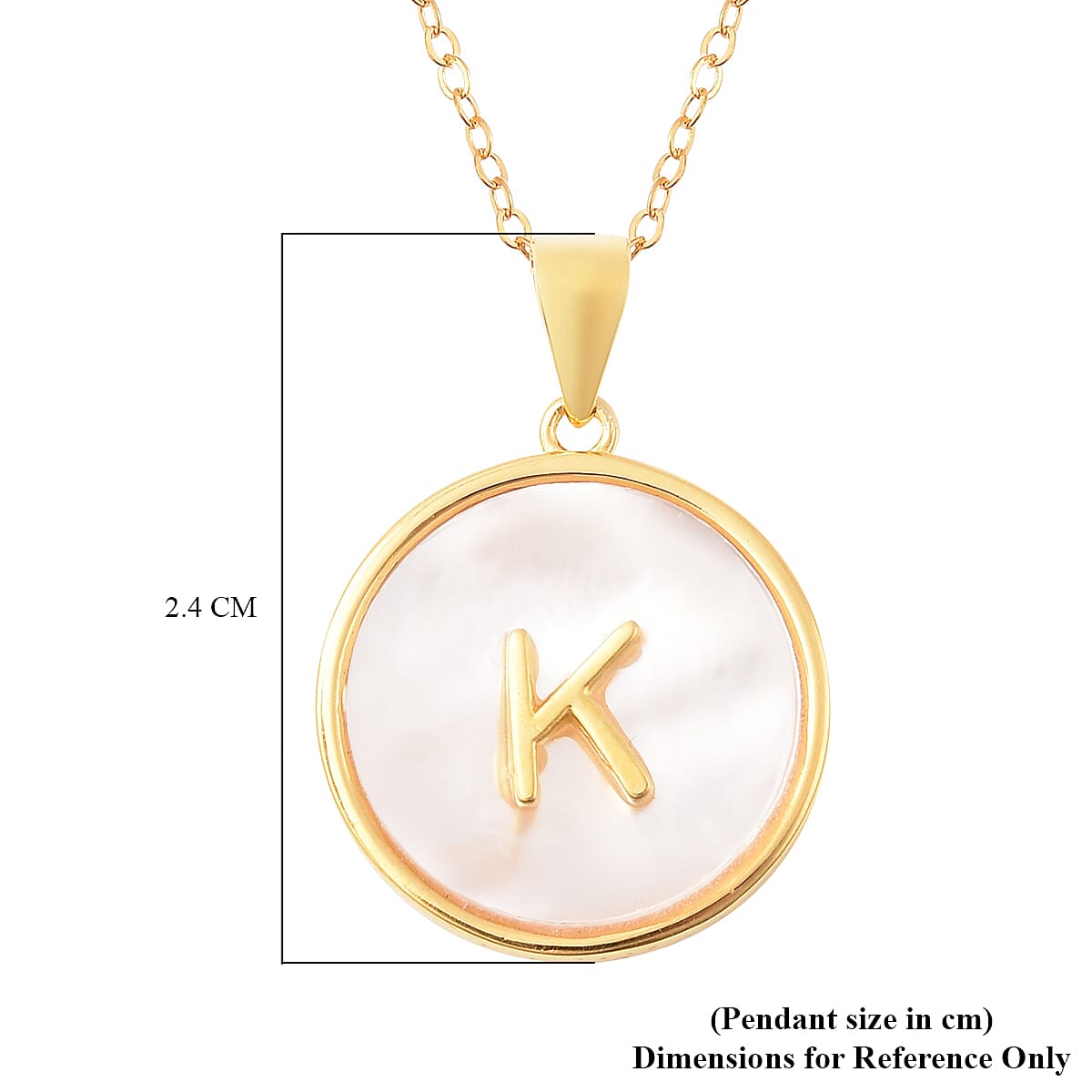 White Mother of Pearl Initial K Pendant with Chain (Size 18) in Gold Overlay Sterling Silver