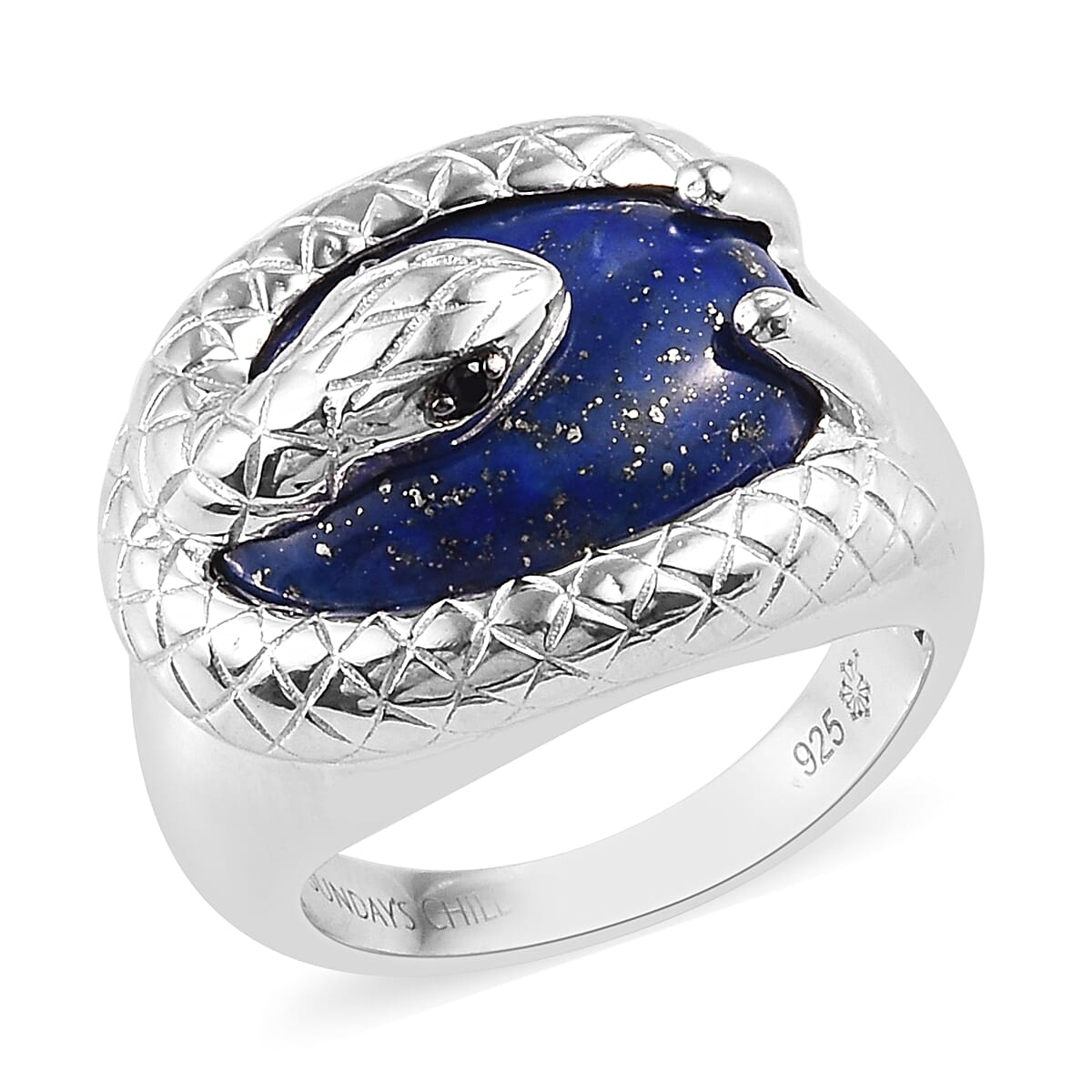 Sundays Child - Lapis Lazuli and Boi Ploi Black Spinel Serpent Ring in Platinum Overlay Sterling Silver 11.00 Ct.