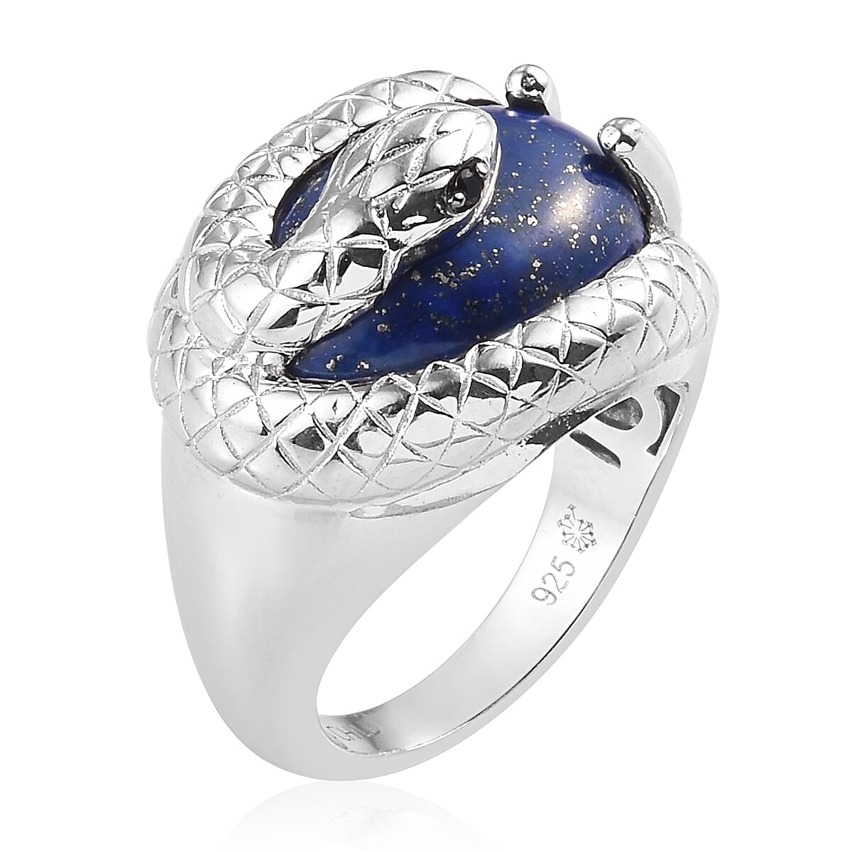 Sundays Child - Lapis Lazuli and Boi Ploi Black Spinel Serpent Ring in Platinum Overlay Sterling Silver 11.00 Ct.