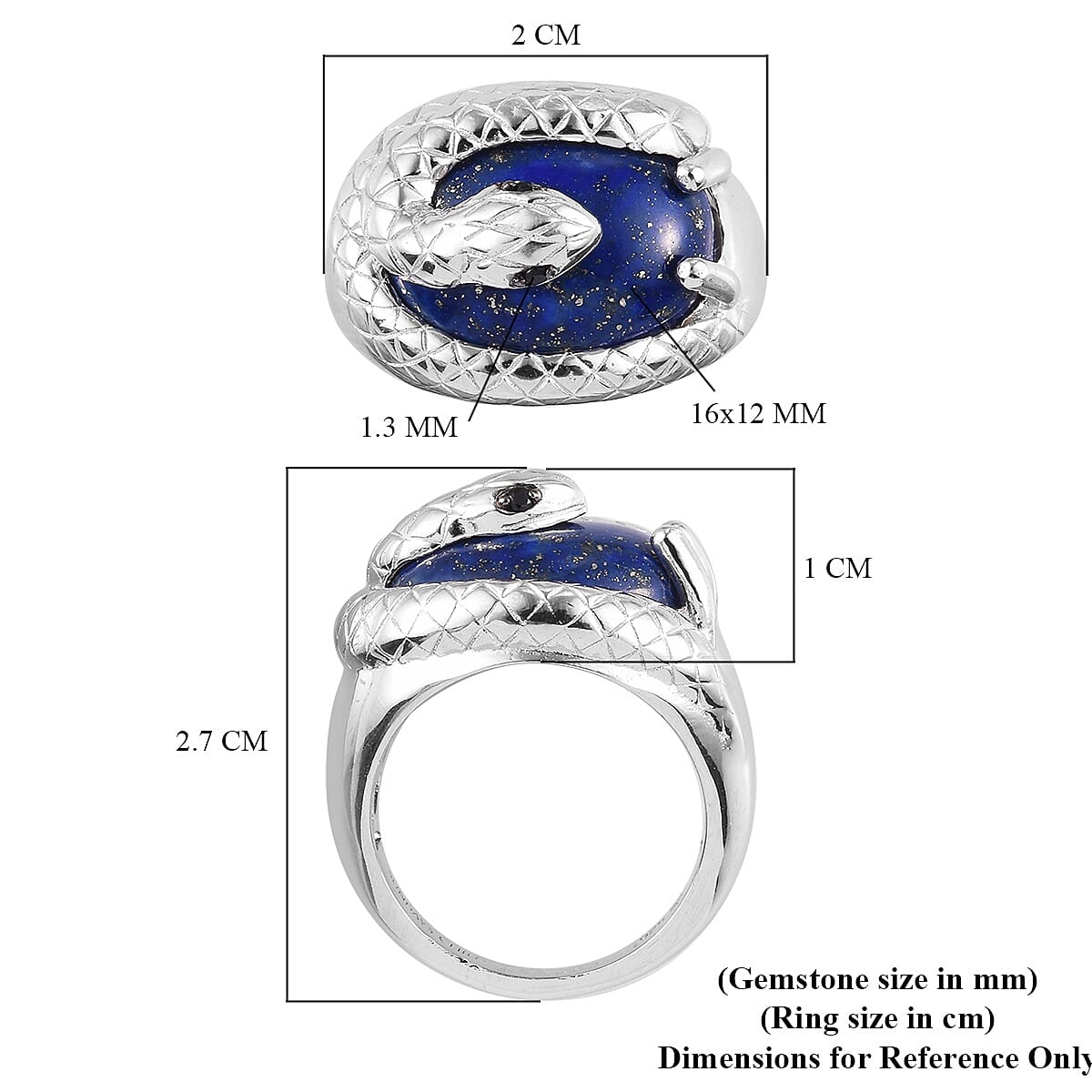 Sundays Child - Lapis Lazuli and Boi Ploi Black Spinel Serpent Ring in Platinum Overlay Sterling Silver 11.00 Ct.