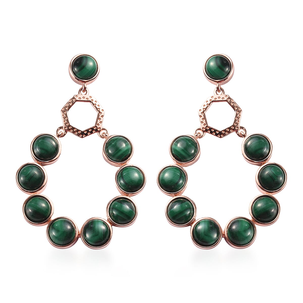 Malachite Drop Earrings (with Push Back) in Rose Gold Tone 19.72 Ct.