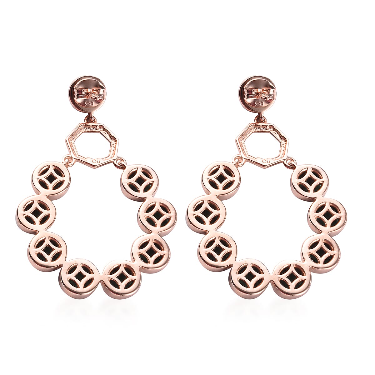 Malachite Drop Earrings (with Push Back) in Rose Gold Tone 19.72 Ct.