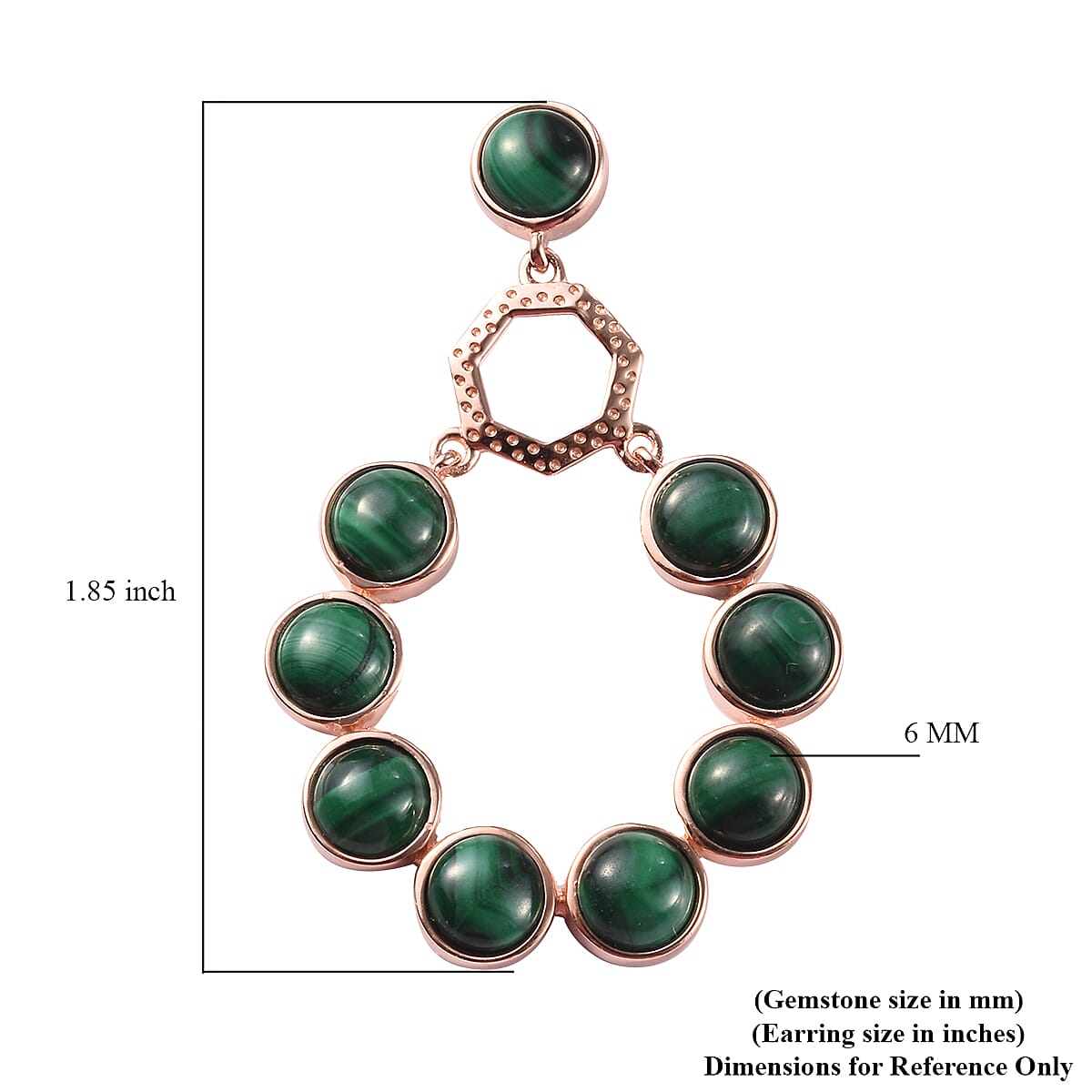 Malachite Drop Earrings (with Push Back) in Rose Gold Tone 19.72 Ct.