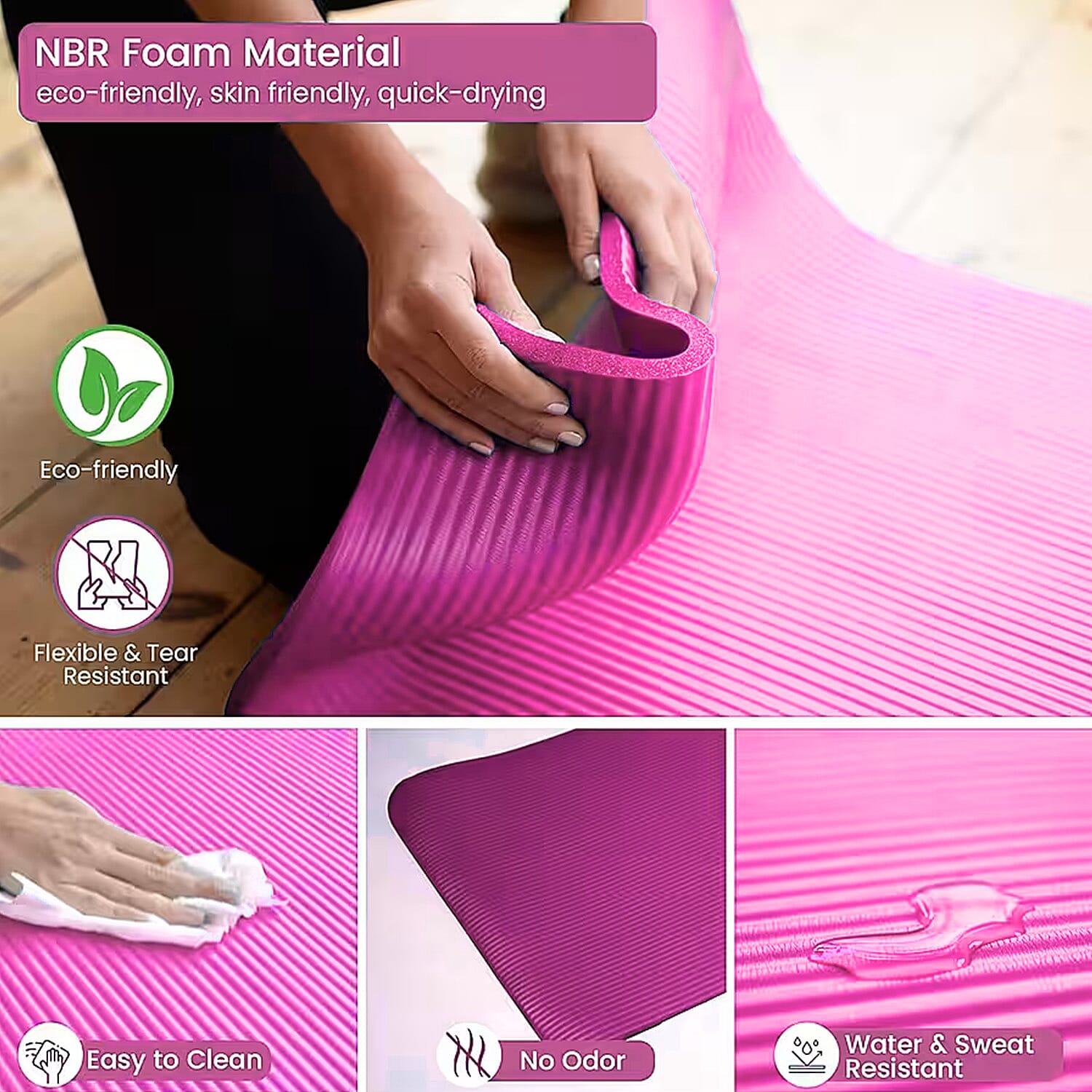 Soul Smart NBR Yoga Mat Non Slip Exercise - Pilates Mat with Carrying Strap (Size 188x61 cm) - Pink