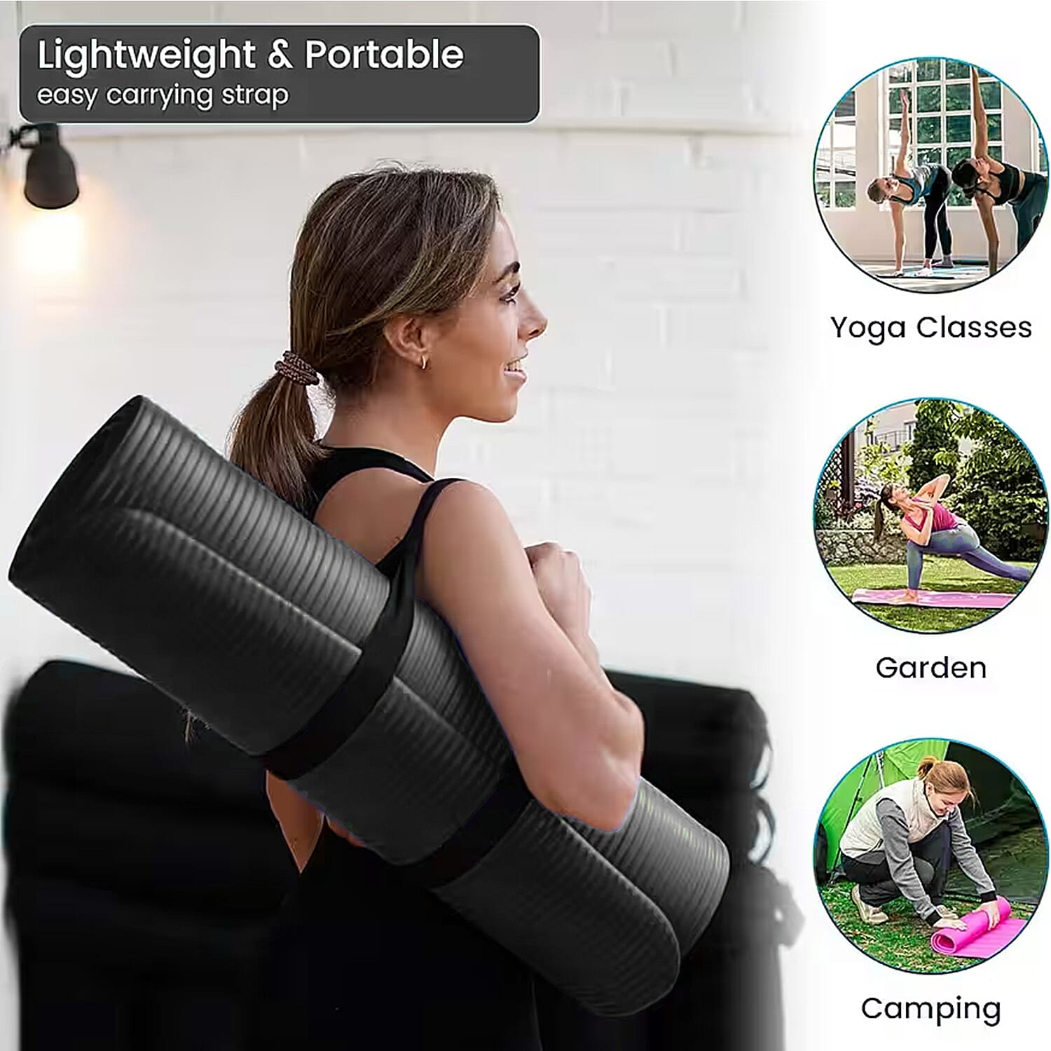 Soul Smart NBR Yoga Mat Non Slip Exercise - Pilates Mat with Carrying Strap (Size 188x61 cm) - Black