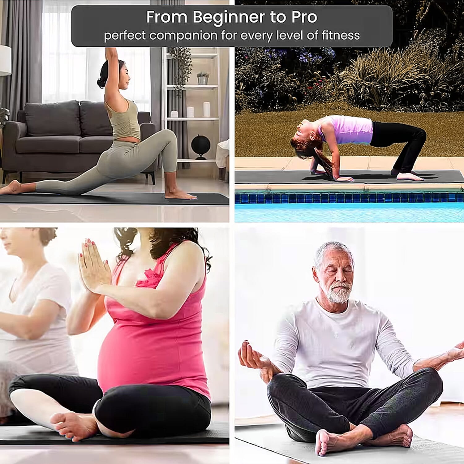 Soul Smart NBR Yoga Mat Non Slip Exercise - Pilates Mat with Carrying Strap (Size 188x61 cm) - Black