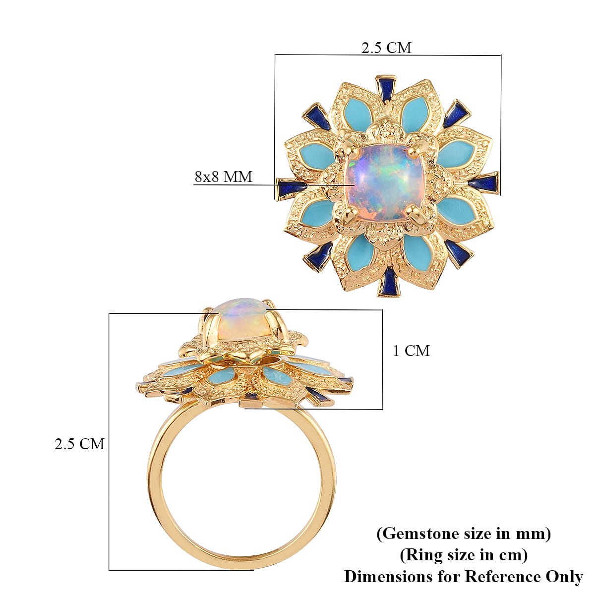 GP AA Ethiopian Welo Opal and Blue Sapphire Enamelled Ring in 14K Gold Overlay Sterling Silver 1.35 Ct.