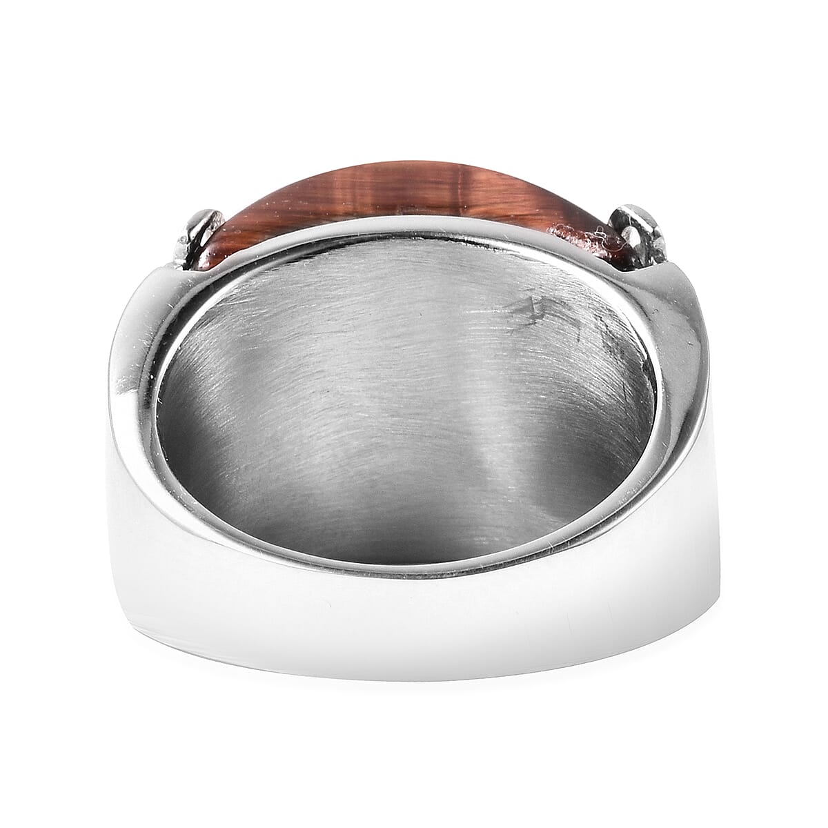 Red Tiger Eye Band Ring in Stainless Steel 25.00 Ct