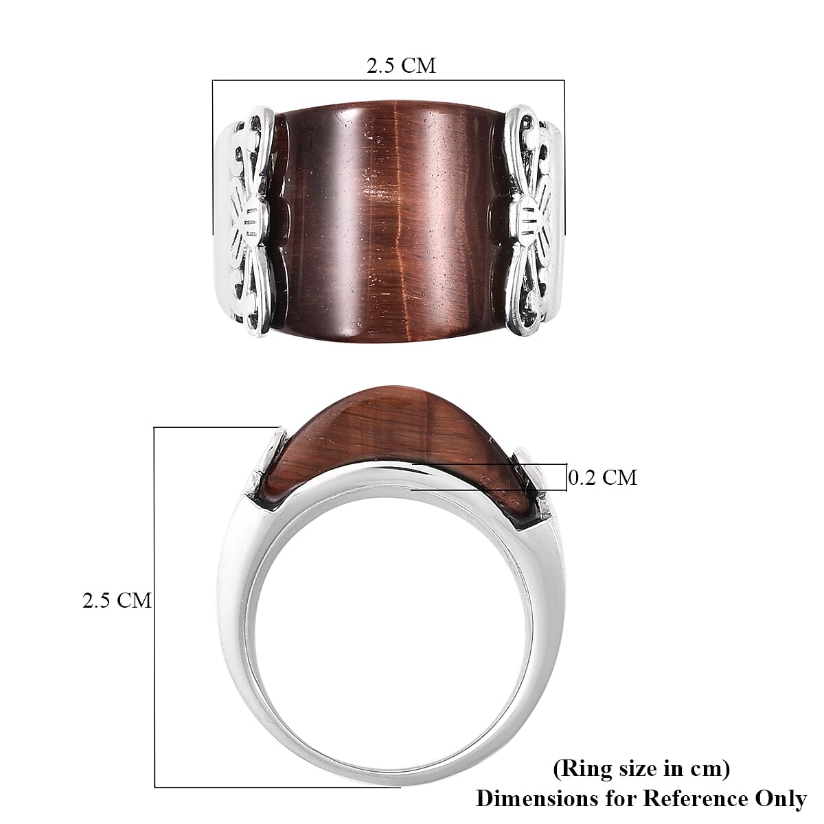 Red Tiger Eye Band Ring in Stainless Steel 25.00 Ct