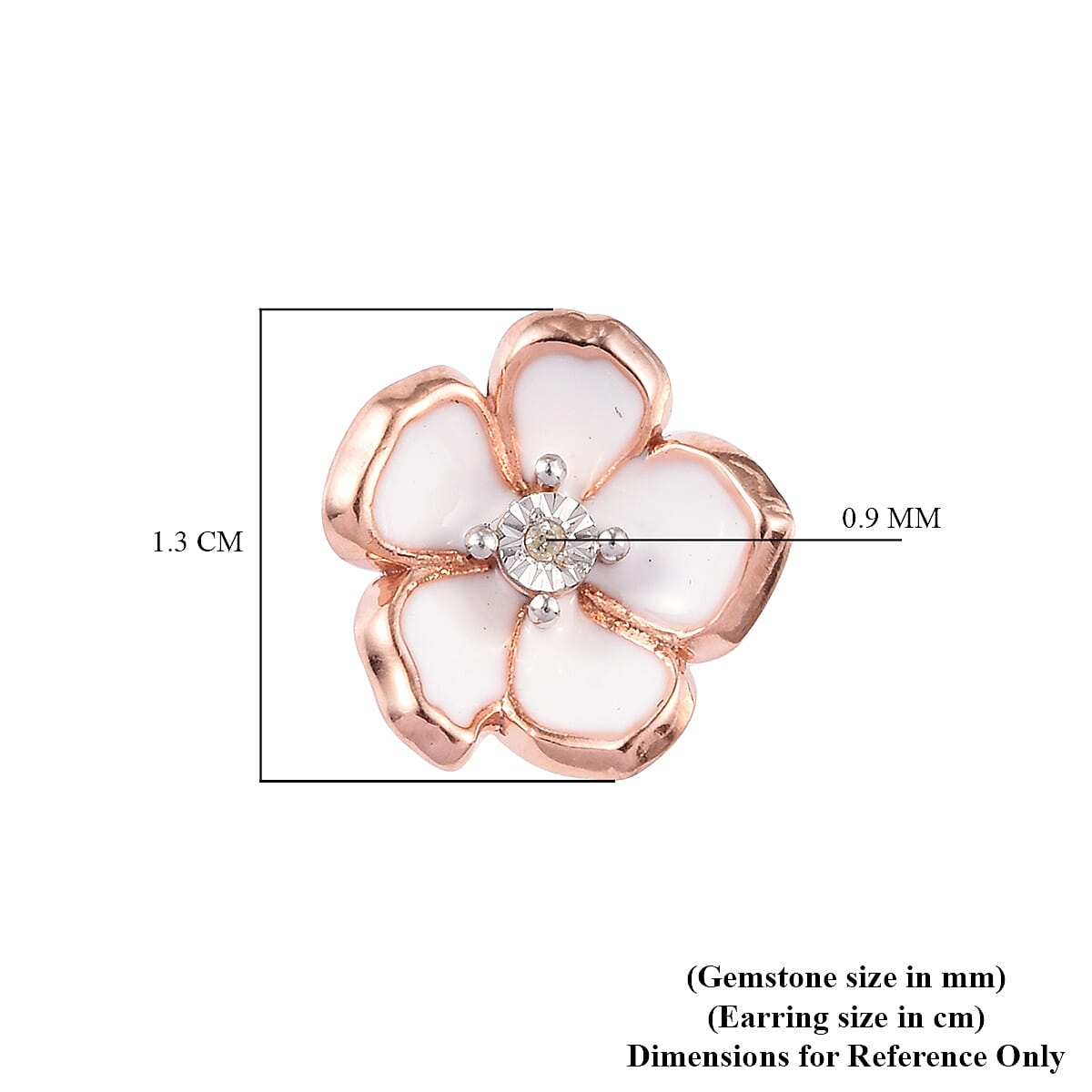 Designer inspired - Diamond (Rnd) Floral Enamelled Earrings (with Push Back) in Rose Gold Overlay Sterling Silver