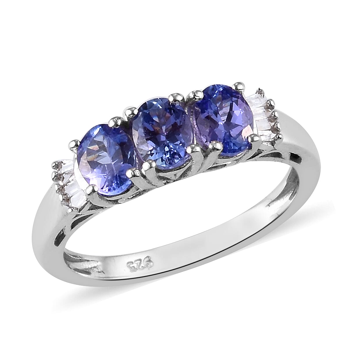 Premium Tanzanite and Diamond Ring in Platinum Overlay Sterling Silver 1.25 Ct.