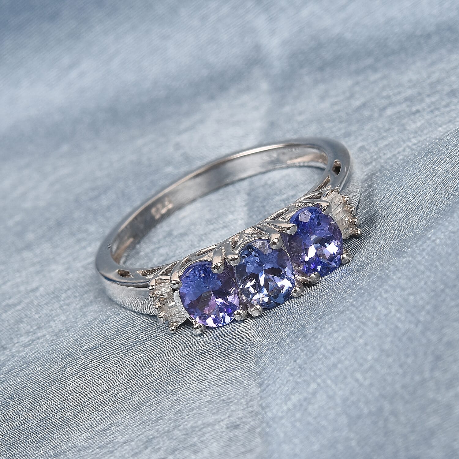 Premium Tanzanite and Diamond Ring in Platinum Overlay Sterling Silver 1.25 Ct.