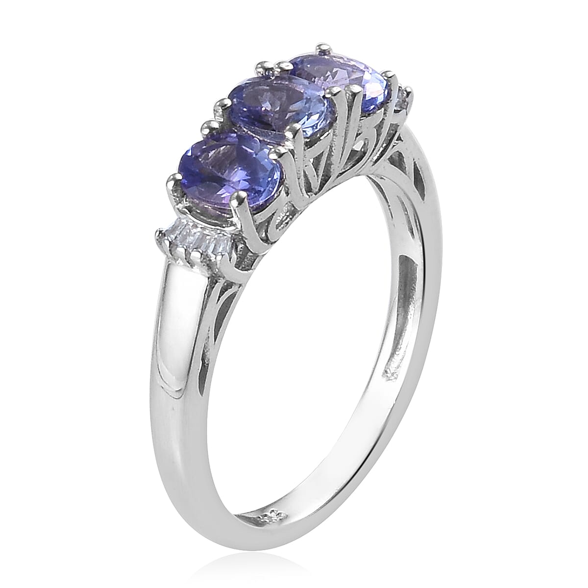Premium Tanzanite and Diamond Ring in Platinum Overlay Sterling Silver 1.25 Ct.