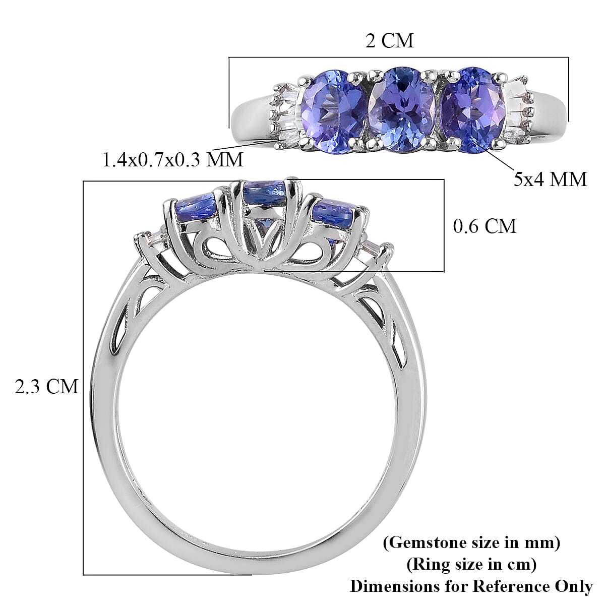 Premium Tanzanite and Diamond Ring in Platinum Overlay Sterling Silver 1.25 Ct.