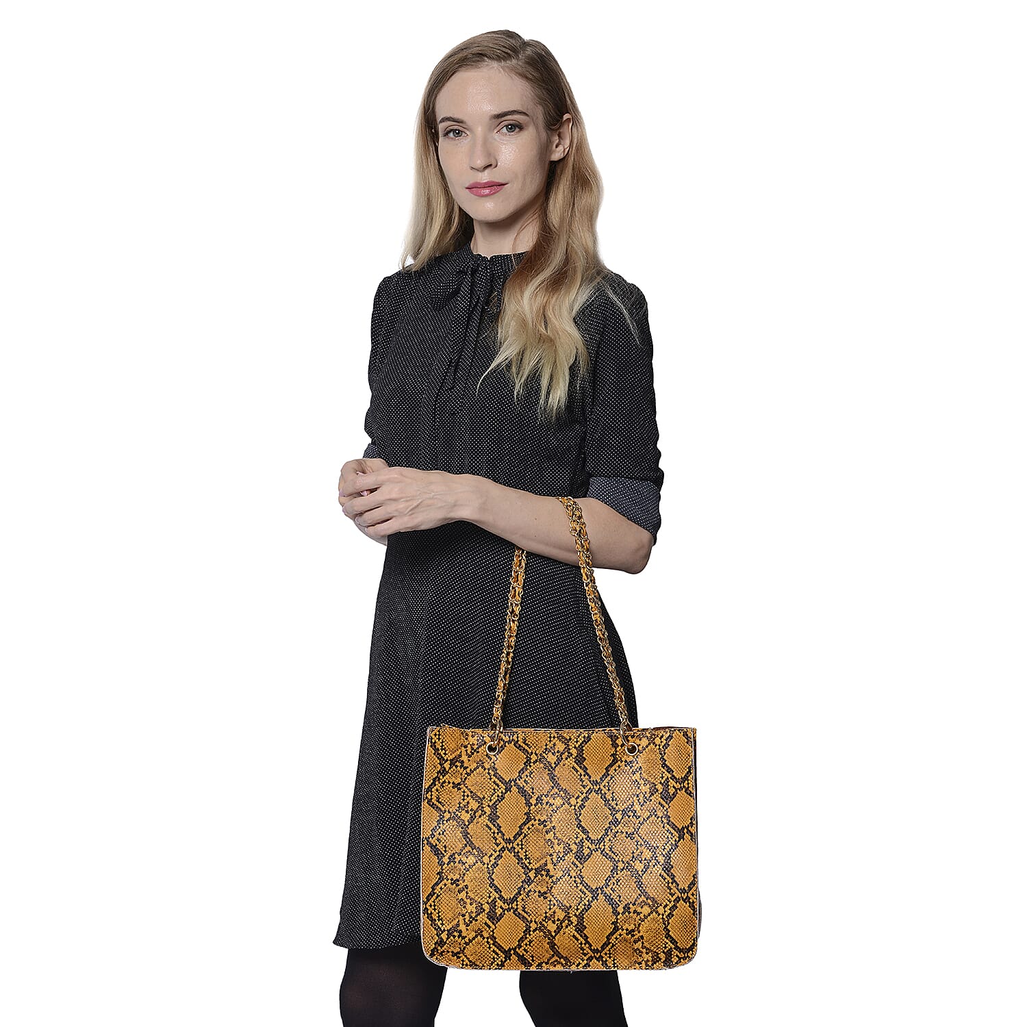 Yellow Snake Skin Pattern Tote Bag (Size 32x11x28cm)