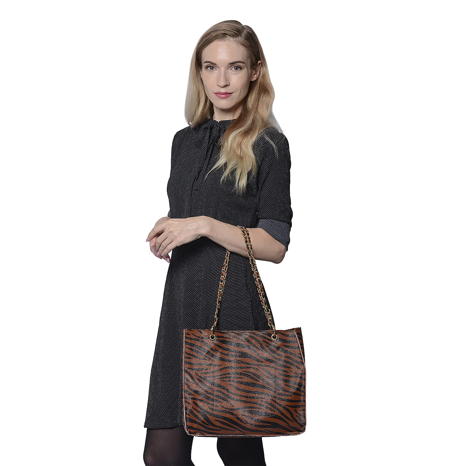 Coffee Colour Zebra Pattern Tote Bag (Size 32x11x28cm)