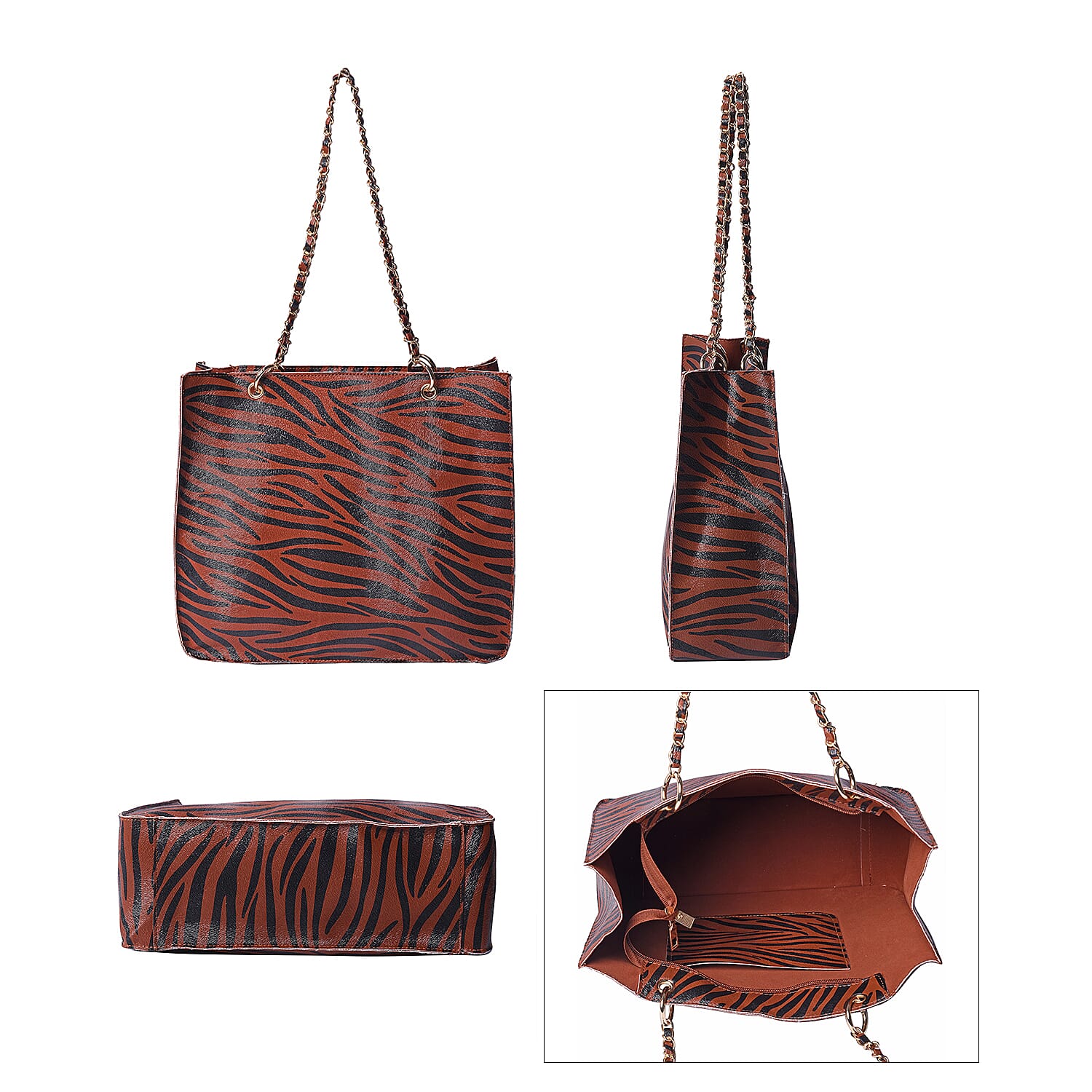 Coffee Colour Zebra Pattern Tote Bag (Size 32x11x28cm)