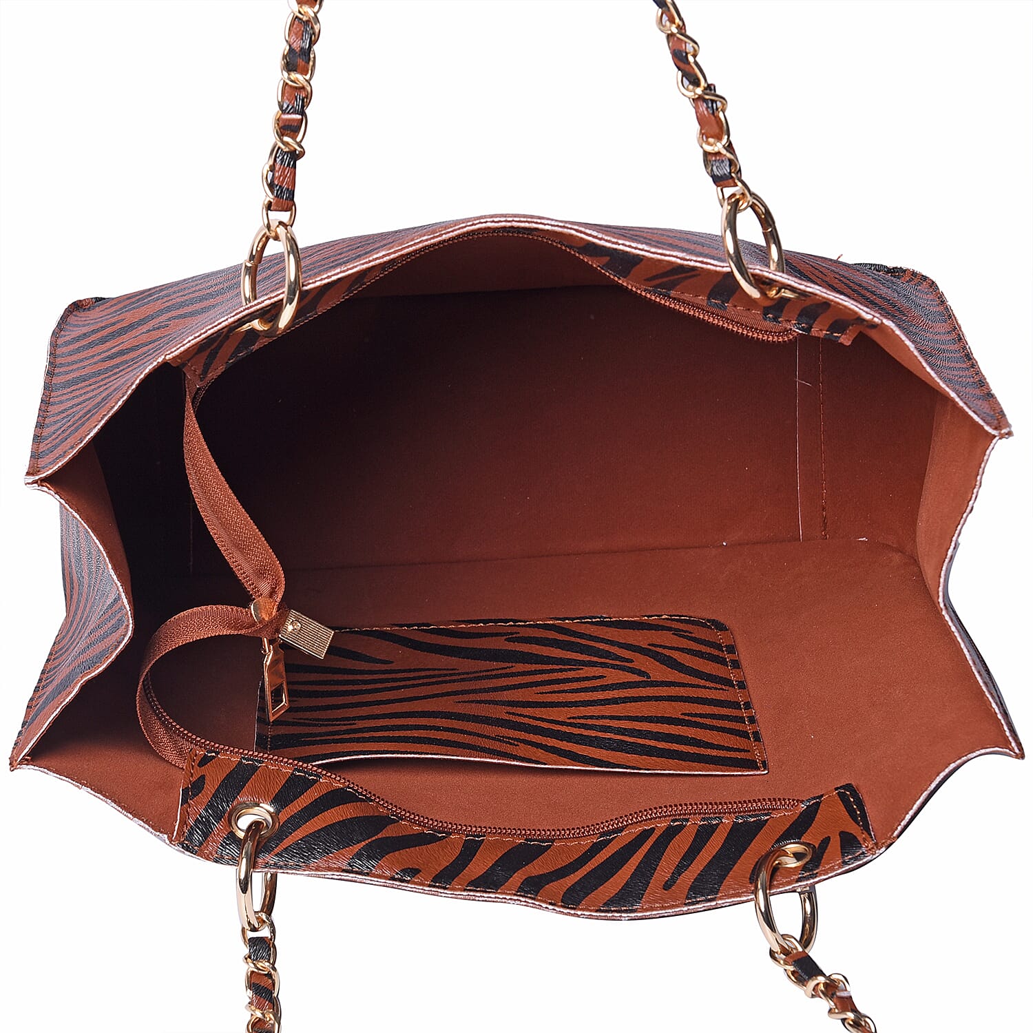 Coffee Colour Zebra Pattern Tote Bag (Size 32x11x28cm)