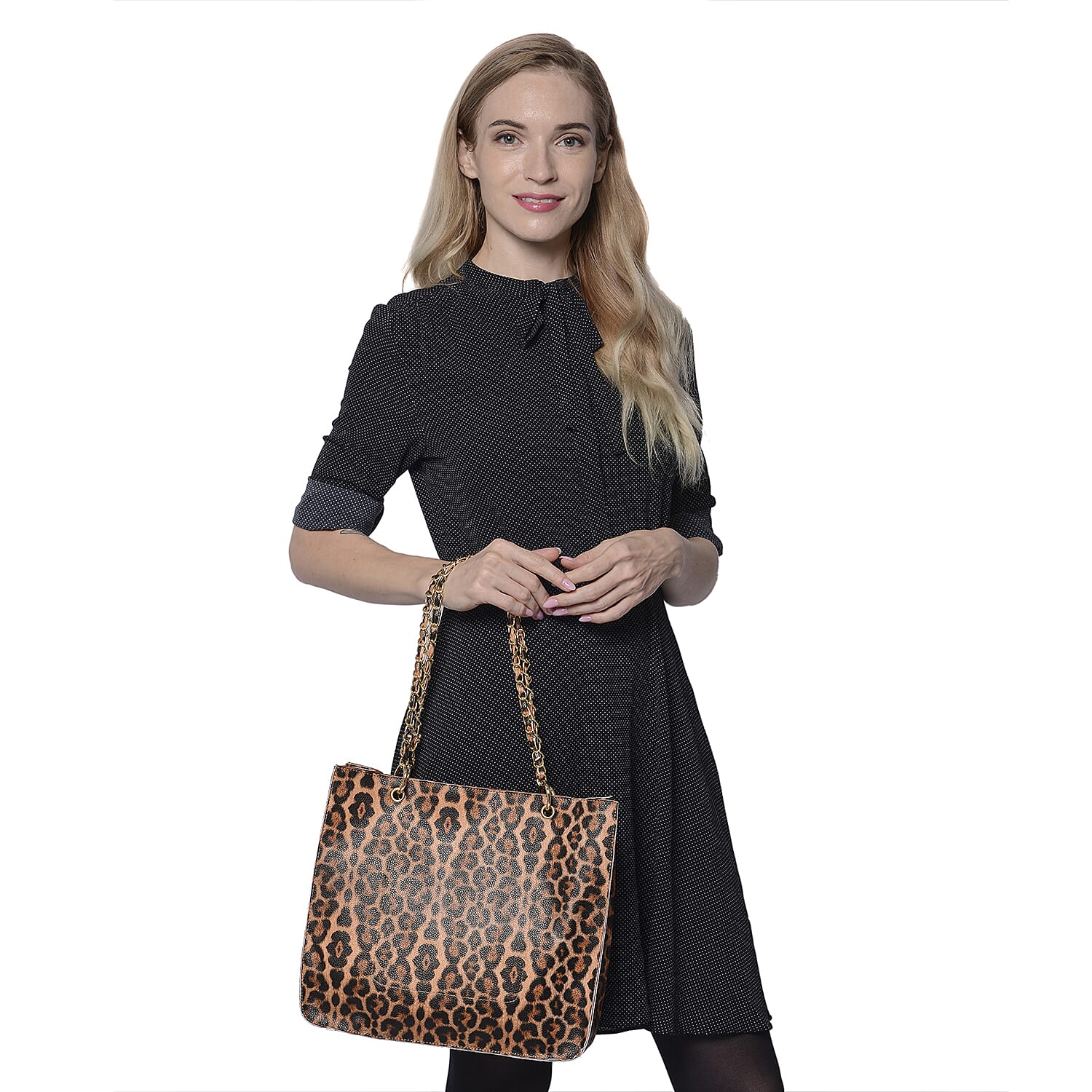 Brown Leopard Pattern Tote Bag (Size 32x11x28cm)