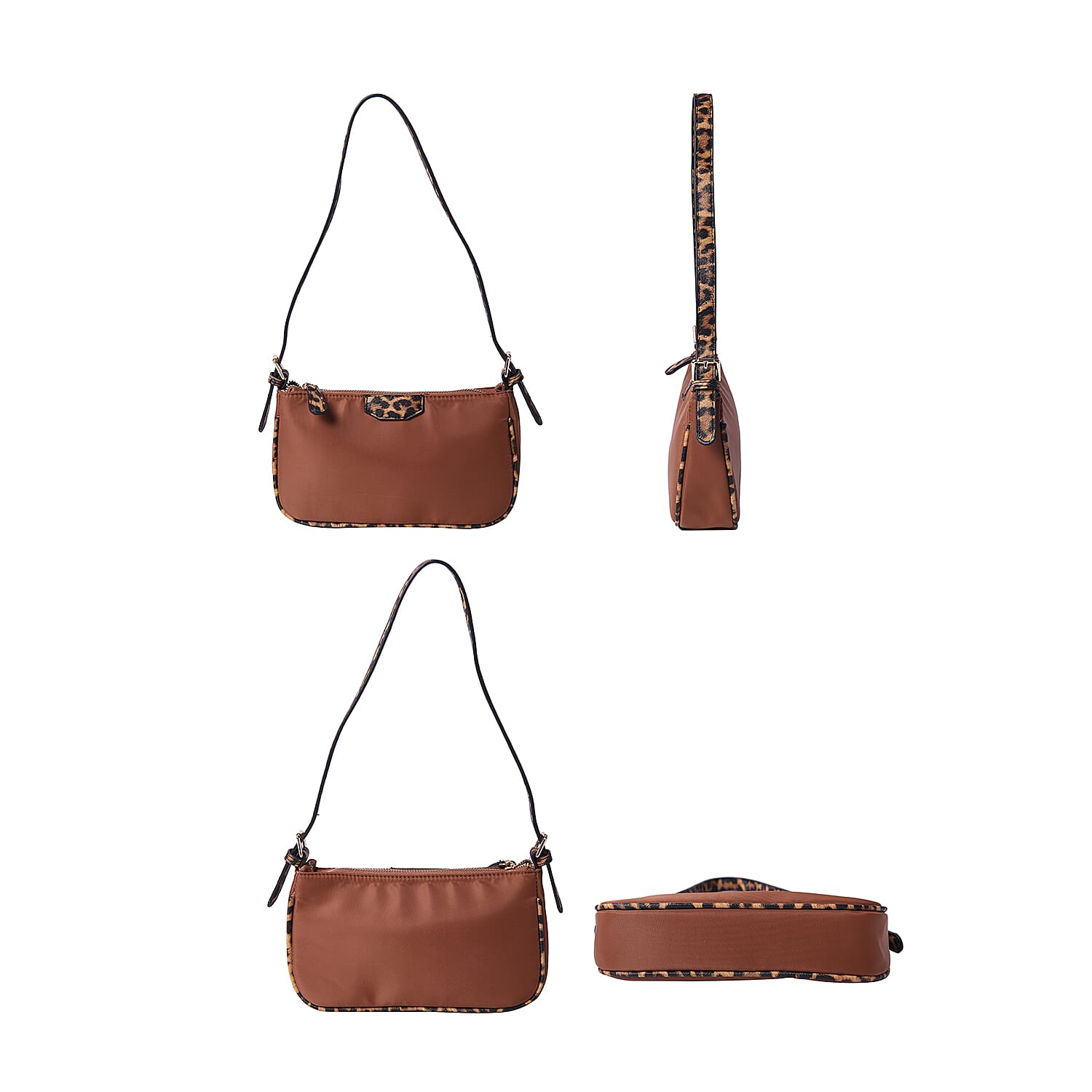 Designer Inspired - Camel Bag with Leopard Pattern Shoulder Strap