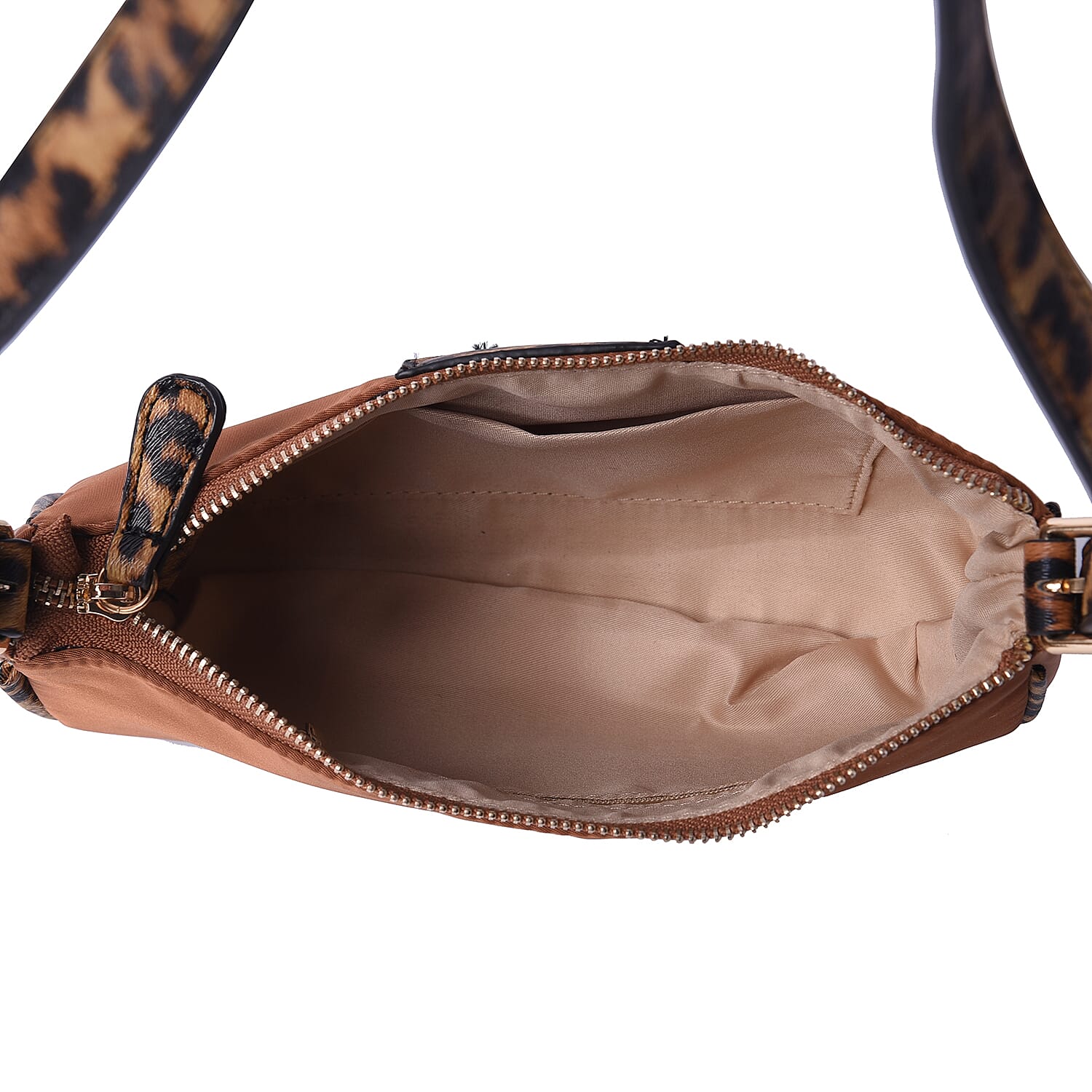 Designer Inspired - Camel Bag with Leopard Pattern Shoulder Strap