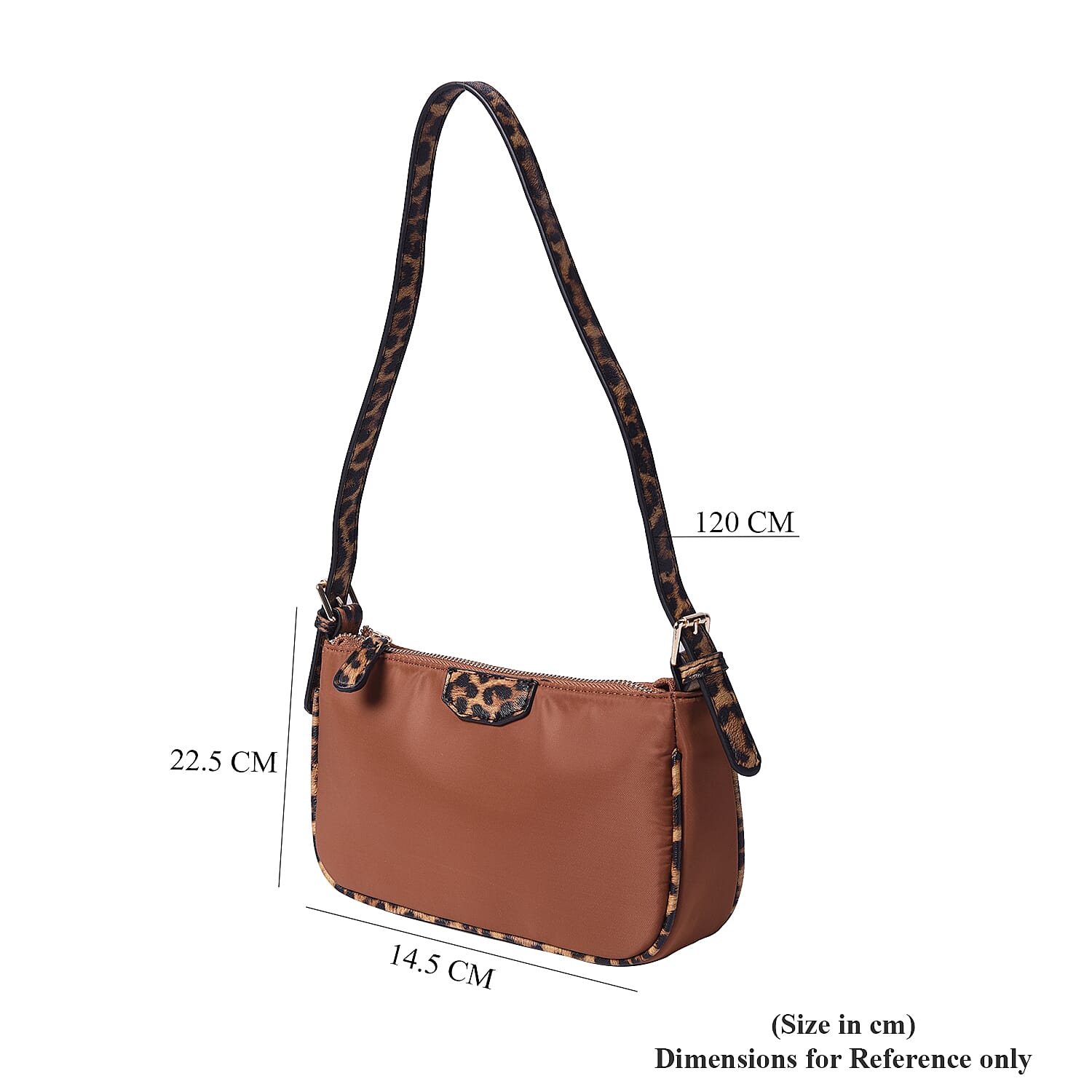 Designer Inspired - Camel Bag with Leopard Pattern Shoulder Strap