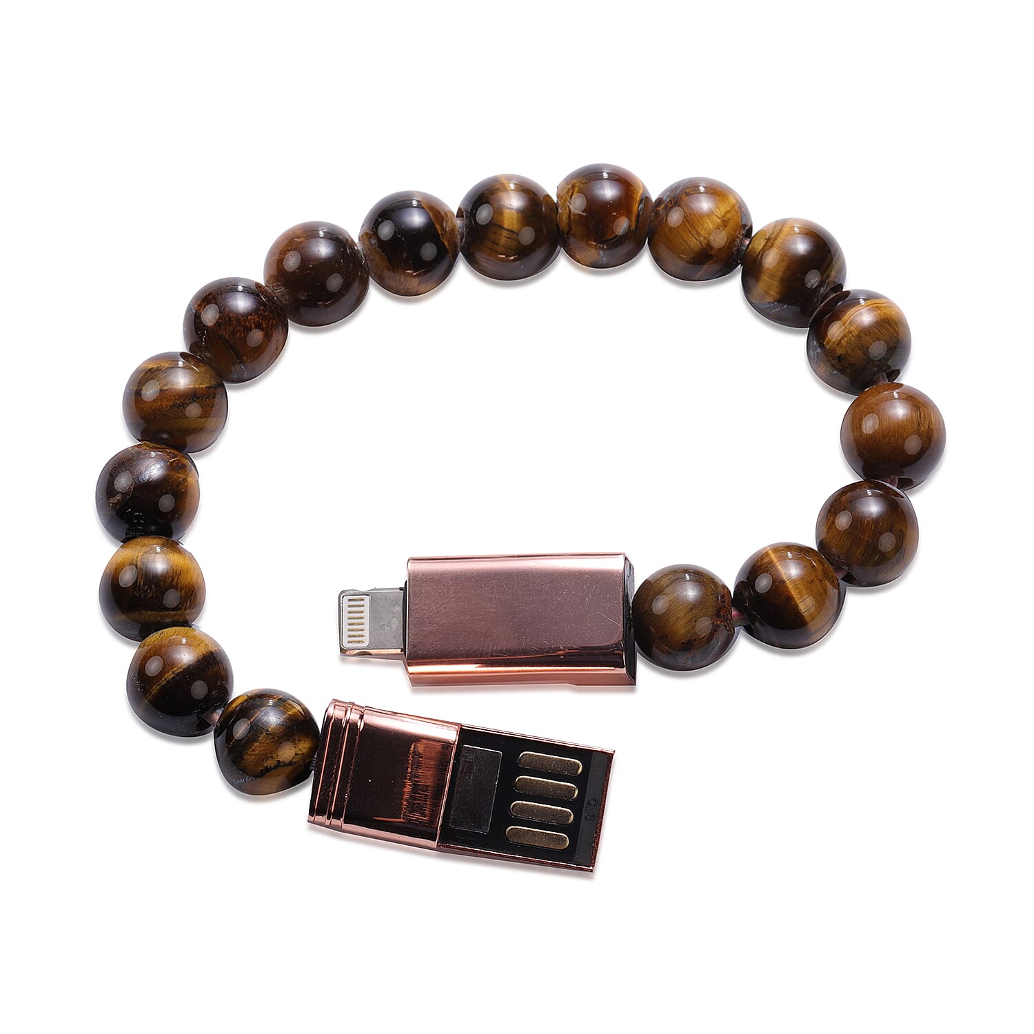 Yellow Tigers Eye Phone Charger Bracelet (Size 7.75) in Yellow Gold Tone 100.00 Ct.