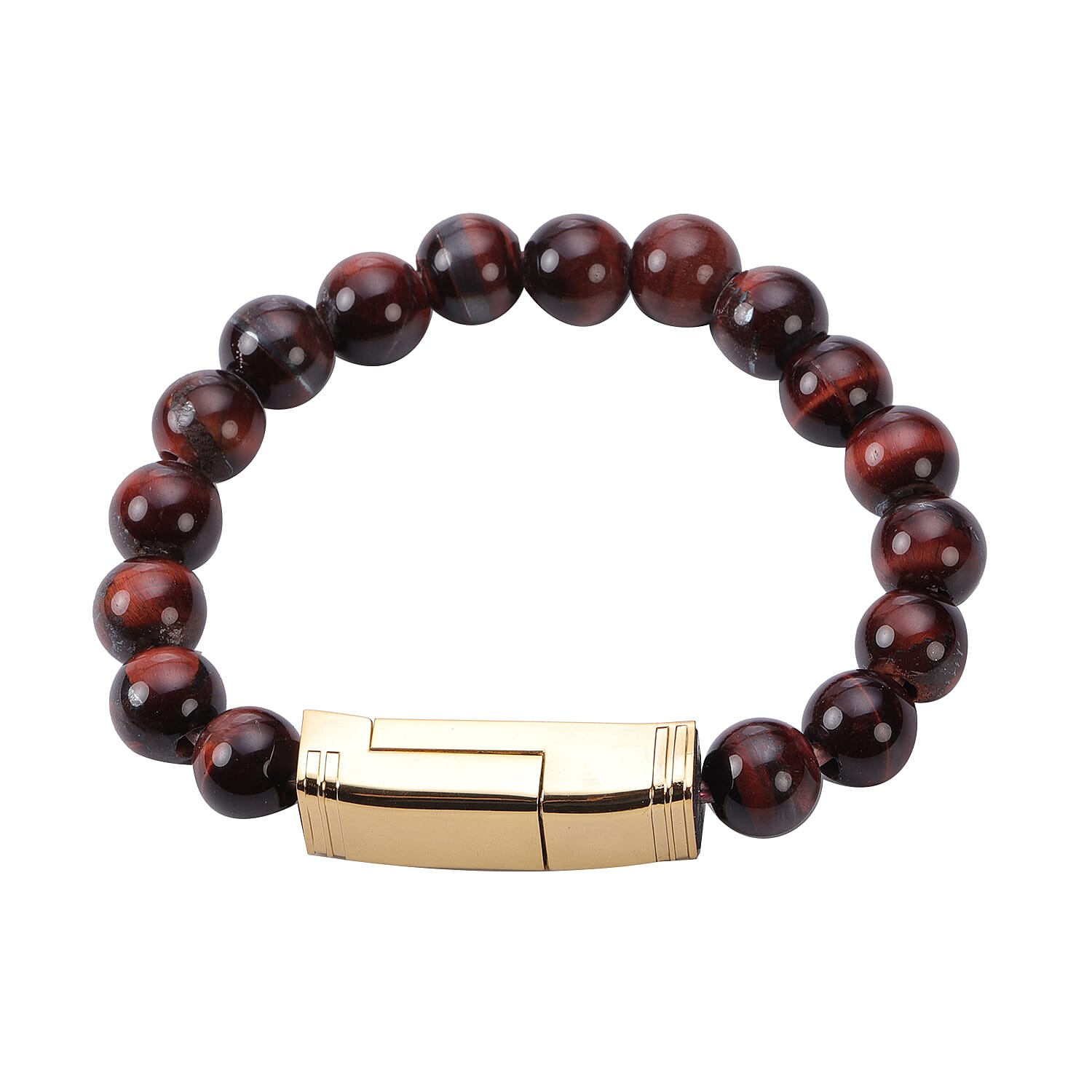 Red Tiger Eye Beads Bracelet (Size 7.75) with Micro USB Cable in Rose Gold Tone 75.00 Ct.