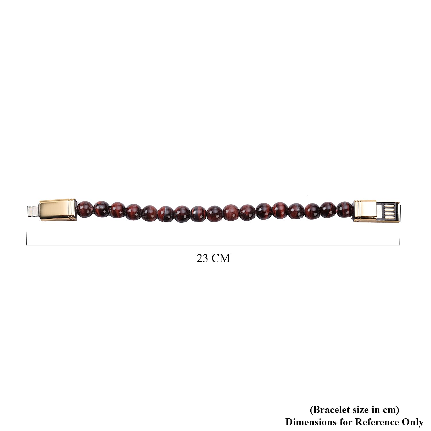 Red Tiger Eye Beads Bracelet (Size 7.75) with Micro USB Cable in Rose Gold Tone 75.00 Ct.